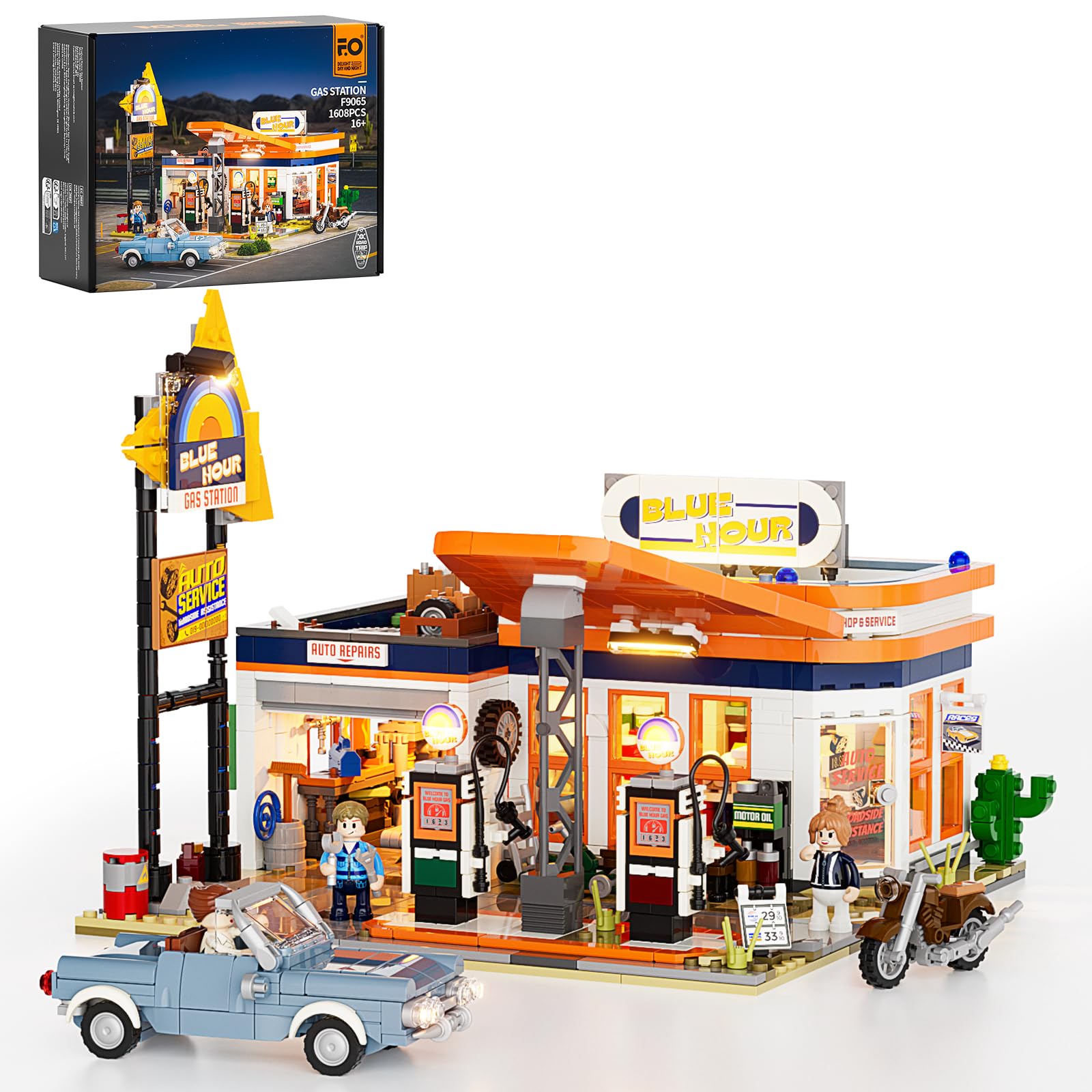 Amazon.com: FUNWHOLE City Gas-Station Lighting-Building-Bricks Set