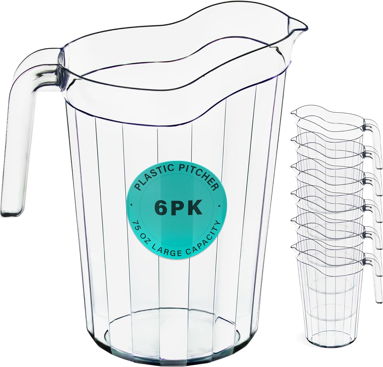 DecorRack 6-Pack 75oz Shatterproof Polycarbonate Plastic Pitchers with Pour Spout - Durable Beverage Dispensers for Parties, Catering, Lemonade, Sangria
