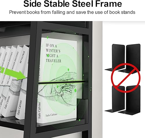 Miniatura 5 de Estantería de 5 niveles, estanterías industriales y estanterías, estante de escalera negra, estante de almacenamiento vintage con marco de metal,
