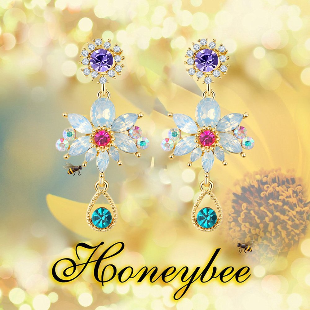 Opal Folklore Gemstone Floral Dangle Earrings Set