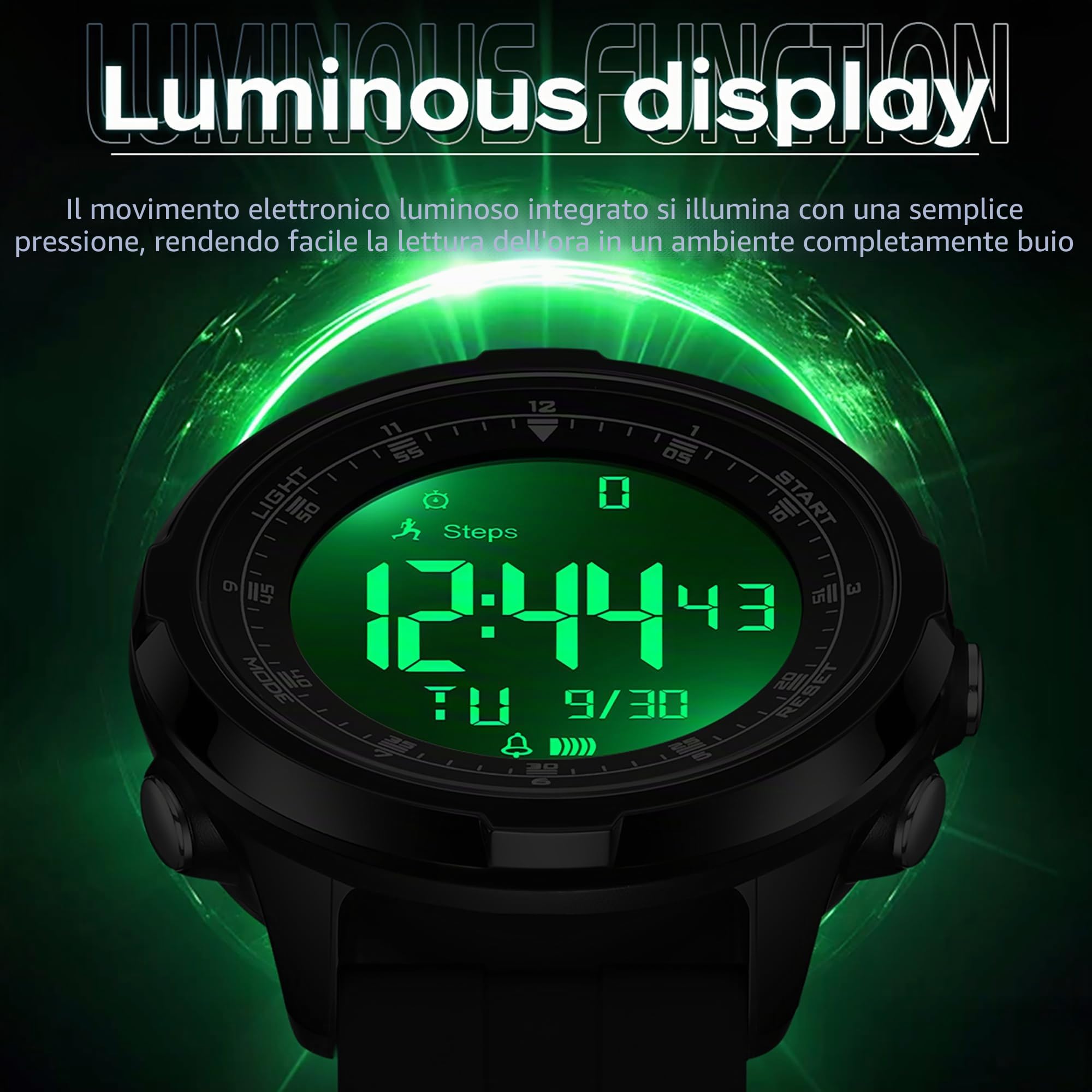 findtime Orologio contapassi impermeabile per uomo e donna, senza Bluetooth, senza app, digitale, sportivo, contacalorie, orologio militare da uomo senza caricabatterie