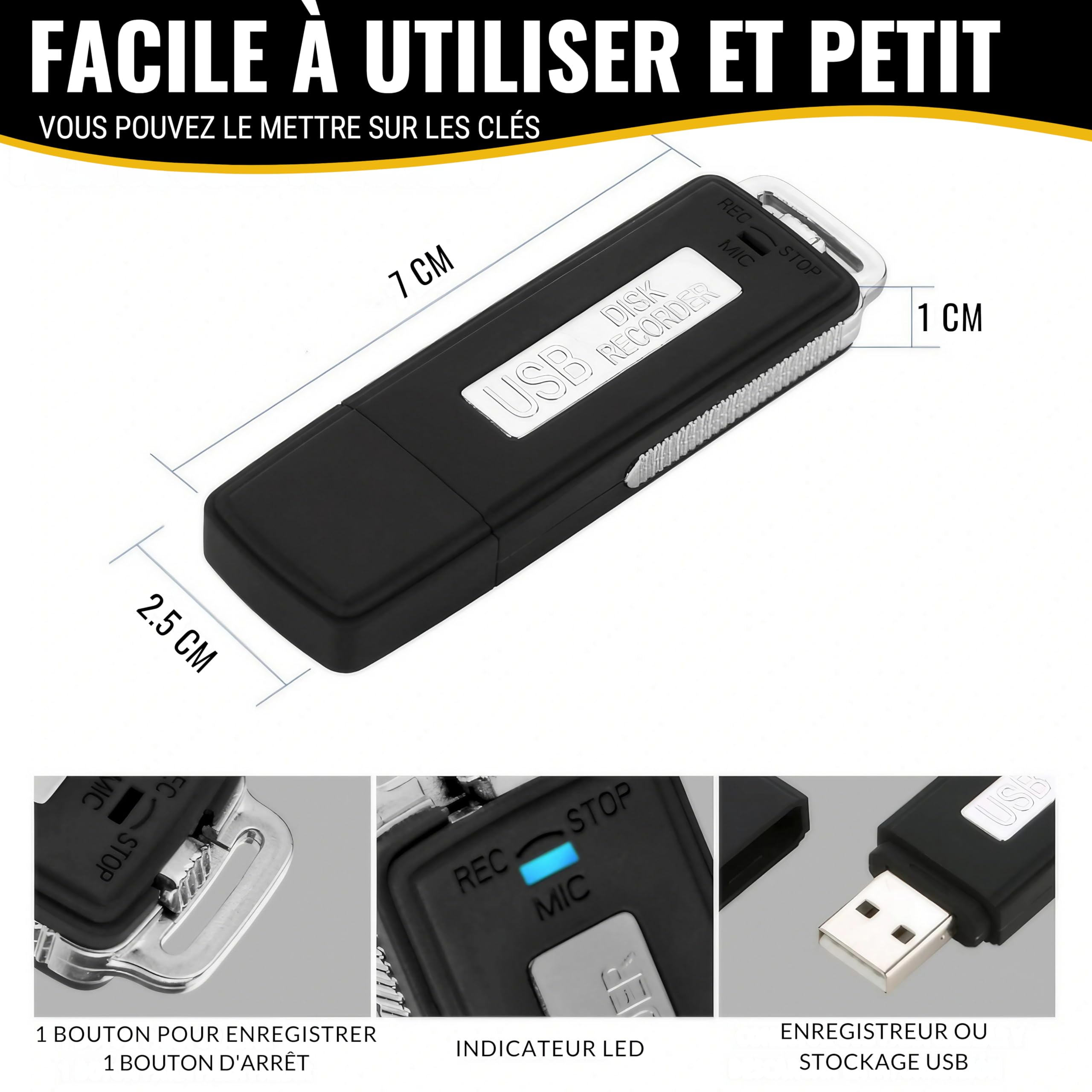 Enregistreur Vocal Espion Discret | Micro Espion Enregistreur Audio HD 8 Go Pour Réunions, Interviews, Cours | Micro d’Écoute À Distance Invisible, 500 Heures D'enregistrement, Portable, Autonomie 13H
