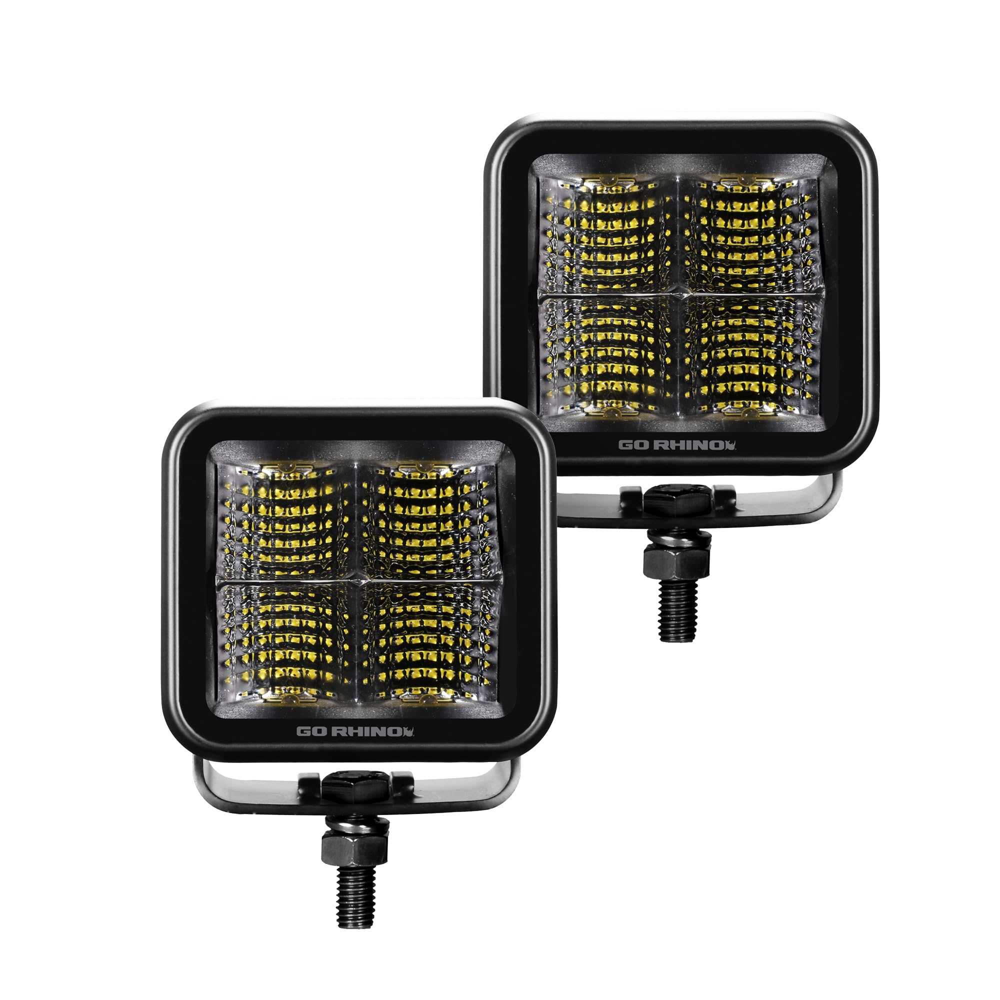 Go RhinoXplor Lighting: Blackout Series 2x2 LED Cube Flood Light Kit (Pair) | Surface Mount (Threaded Stud Mount) Aluminum, Black | 732370T
