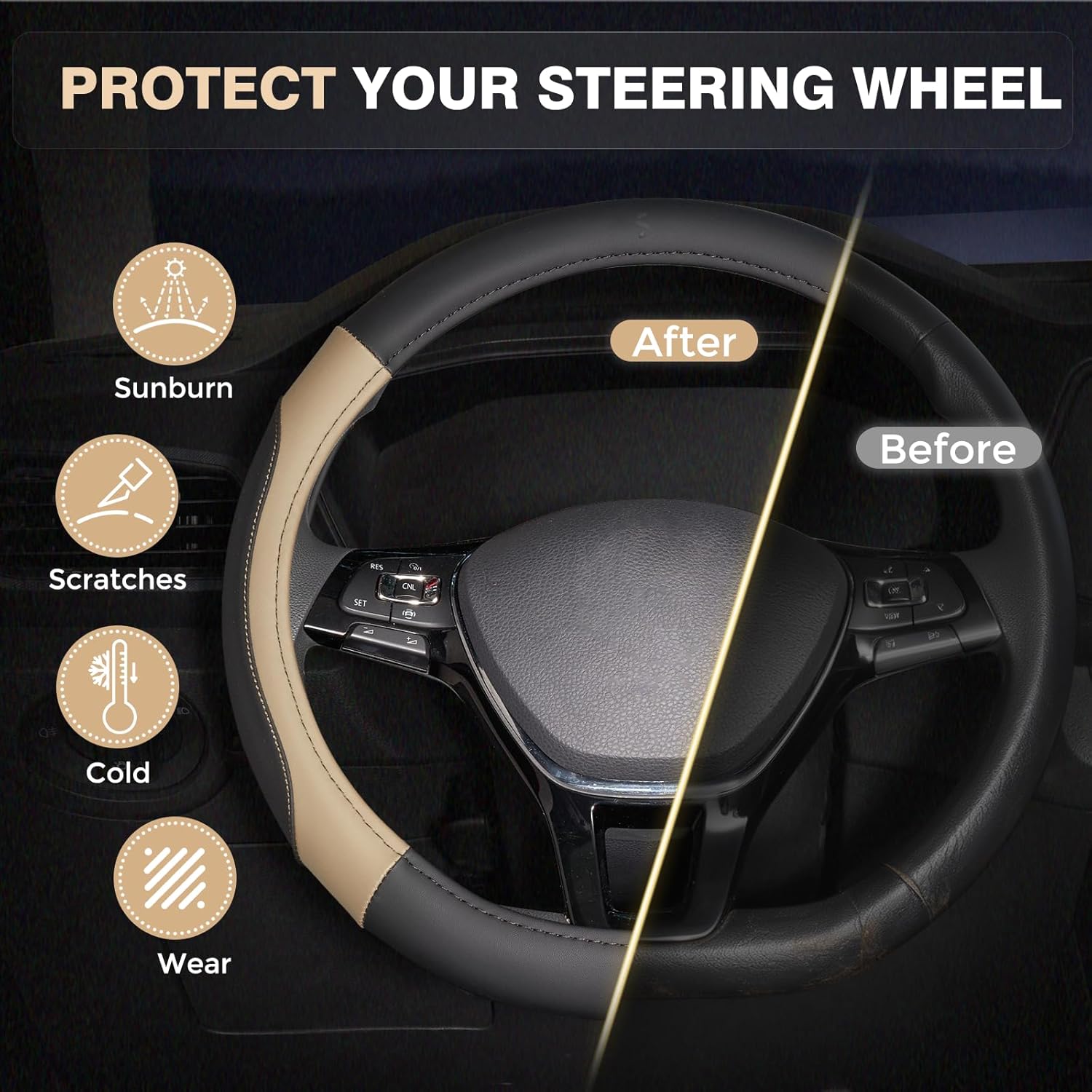 FLORICH Car Steering Wheel Cover, Microfiber Leather Steering Wheel Covers with Anti-Slip Lining, Breathable Elastic Car Steering Wheel Protector, Universal Standard Size 14-15 inch