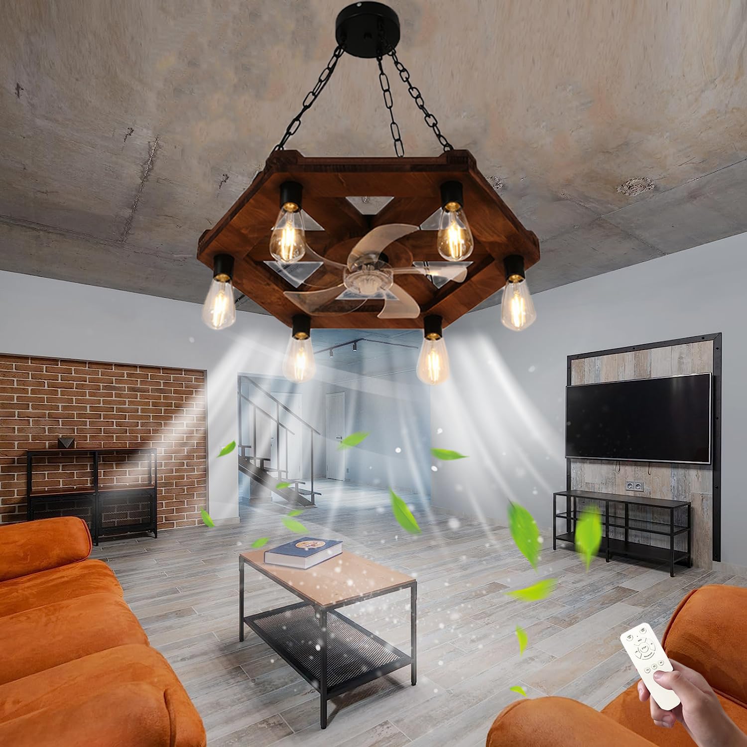 Ventilatore A Soffitto Con Luce E Telecomando - Design Industrial Vintage, Gabbia In Metallo E Cristallo. 6 Velocità, Silenzioso, Regolabile E Con Timer. Perfetto Per Soggiorno E Camera Da Letto.