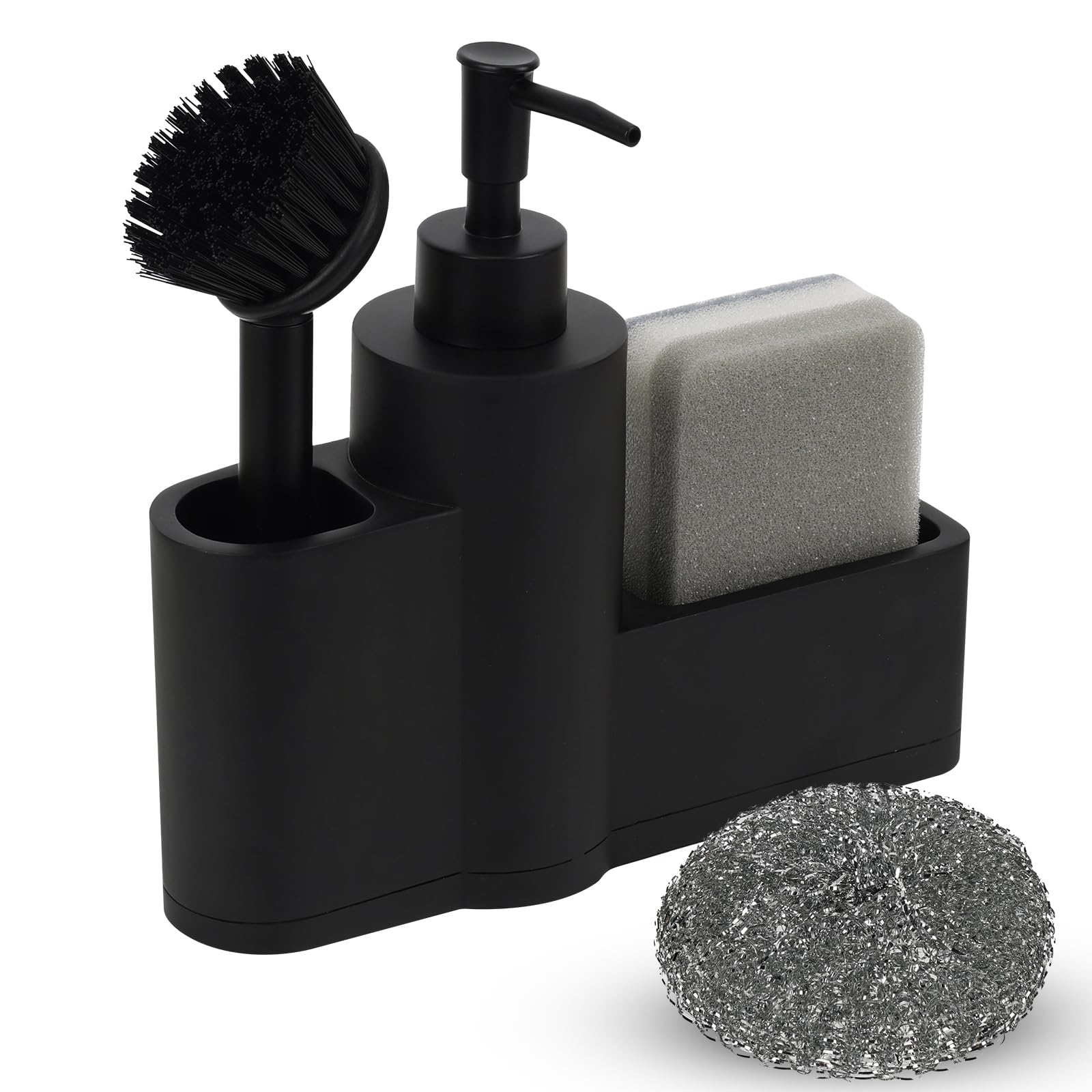 Dadabig Distributeur Liquide Vaisselle 4 en 1, Porte Eponge pour Cuisine  Distributeur Savon Cuisine avec ponge, Brosse et Boule de Nettoyage pour  Comptoir de Cuisine, Contenance 200ml, Noir : Amazon.fr: Cuisine et Maison