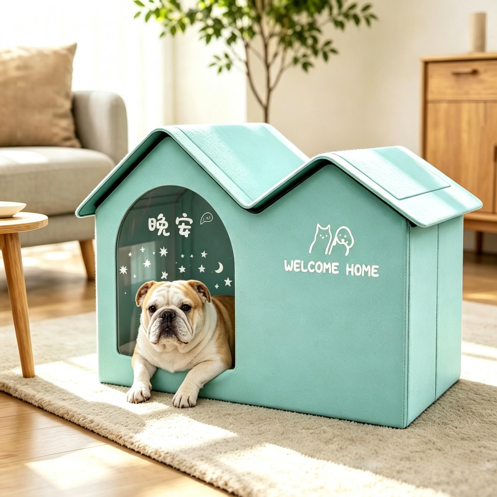 Maison pour Chat et Chien Tout‑Saison pour extérieur imperméable avec Tapis Auto‑réchauffant pour l’Hiver, Blocs réfrigérants pour l’été et Porte, Niche Isotherme Pliable Anti‑morsures pour intérieur