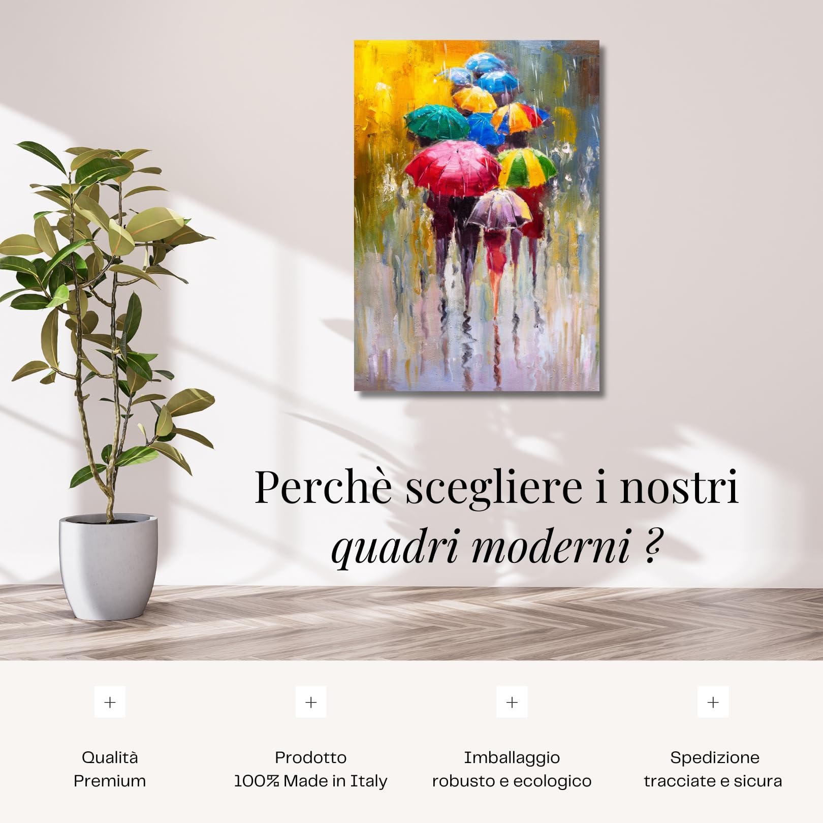 canvashop Quadro astratto ombrelli colorati 60x30 cm stampa su tela canvas quadri moderni soggiorno verticali arredo camera da letto ufficio design