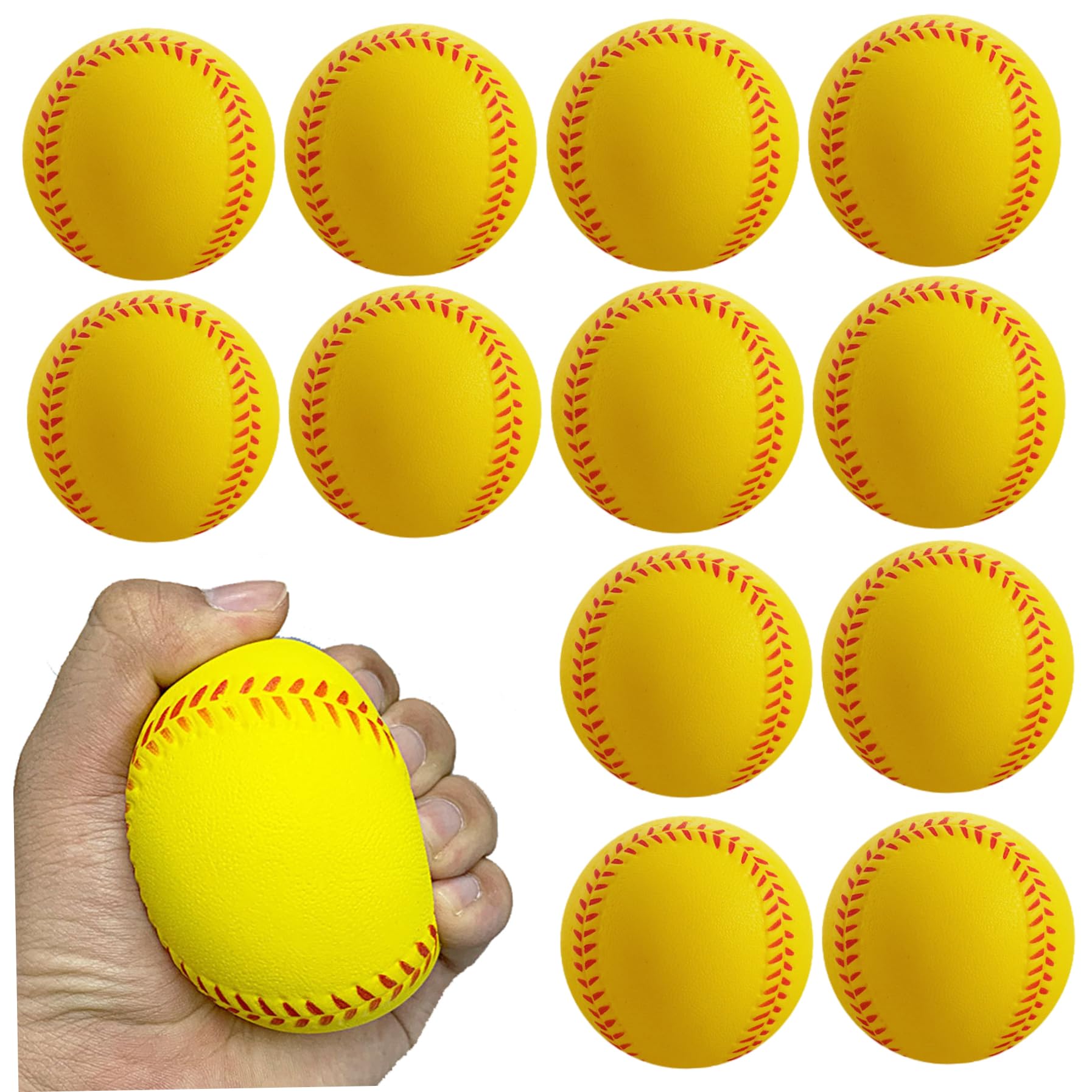 Lot de 12 balles de Baseball Souples 7, 6 cm, silencieuses et élastiques, en Mousse PU Jaune, pour Que Les Enfants puissent Jouer, s'entraîner, Lancer et Attraper à la Maison à l'école.