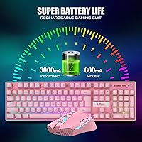 Vista 3 de RedThunder K10 - Combo de teclado y ratón inalámbricos para juegos, retroiluminación LED, batería recargable de 3800 mAh, teclado antighosting