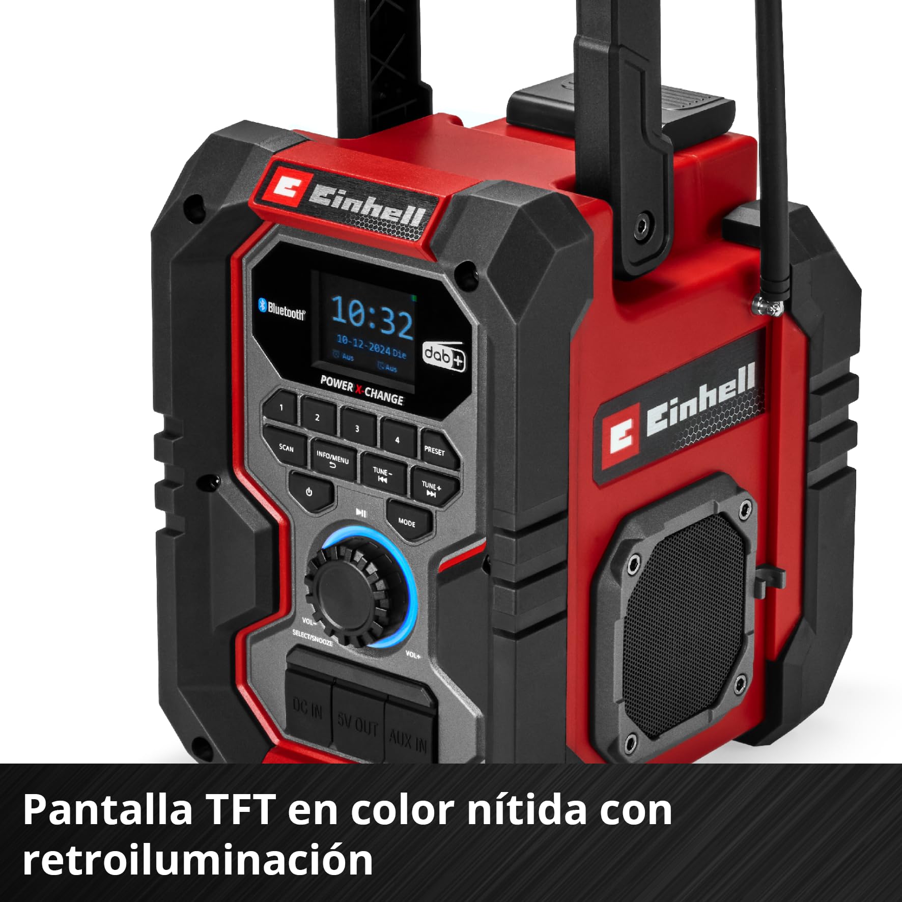Einhell Radio de obra con batería TE-CR 18 Li DAB+/FM/BT - Solo Power X-Change (18 V, DAB+, FM, Bluetooth, AUX, USB, búsqueda automática de emisoras, pantalla TFT a color, IP65, sin batería)