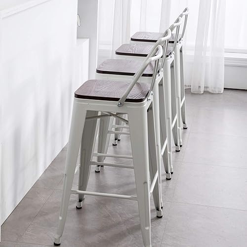 Miniatura 9 de HAOBO Home Taburete de bar de metal industrial moderno para mostrador [juego de 4] silla de comedor (26 pulgadas, asiento de madera blanco con