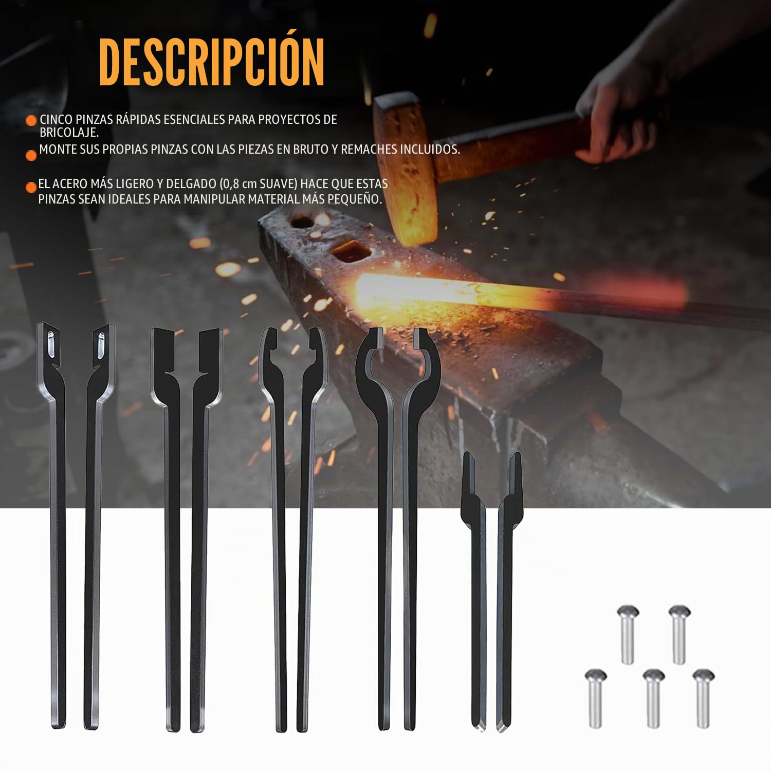 Juego de pinzas de bricolaje: Juego de cinco tipos de herramientas, incluyendo remaches, planas, ranuras, V y desplazamiento