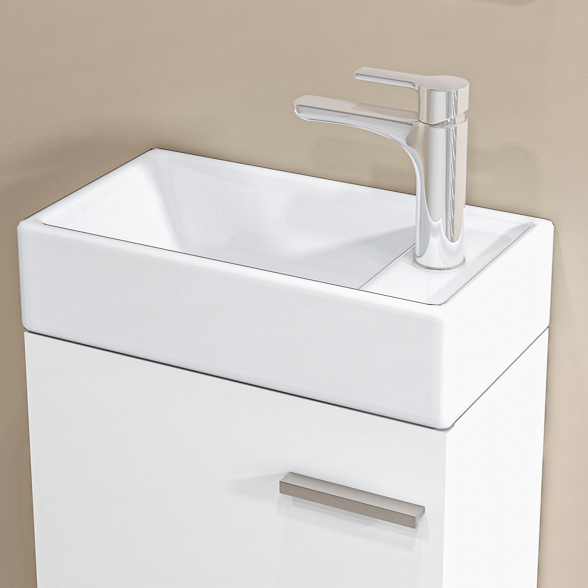 HOMCOM Mueble de Baño con Lavabo de Pared Mueble para Lavabo con Puerta con Cierre Suave Estilo Moderno 40x23x50 cm Blanco Brillo
