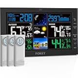 Fokey Weather Station Wireless Indoor Outdoor, Indoor Outdoor Thermometer Wireless, Home Atomic Clock Weather Stations, Digital Temperature Humidity Barometer Inside Outside Thermometers, Black+3 Sens