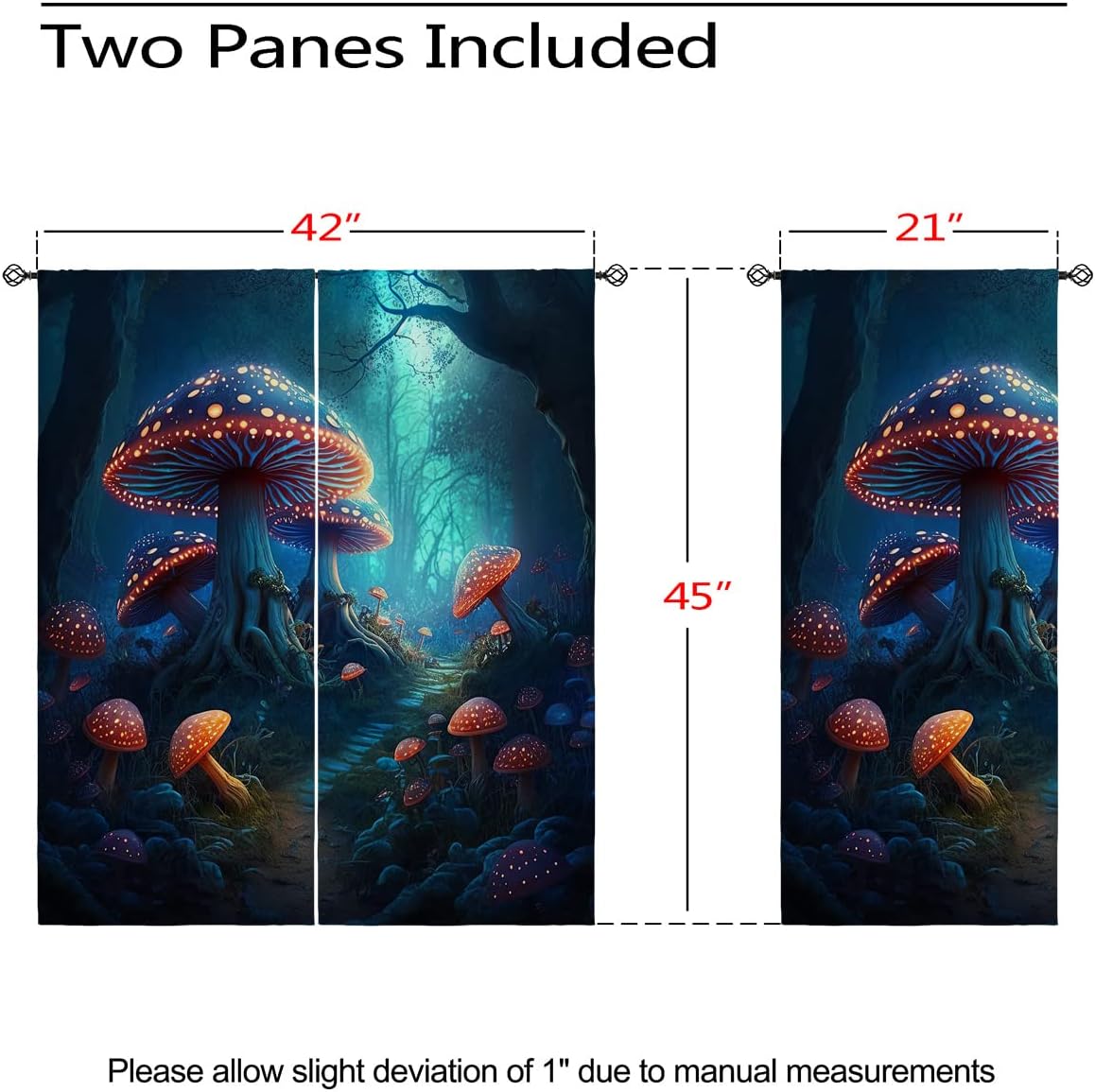 Magic Forest Blackout Curtains for Girls Boy Home Decor, Mushroom Fantasy Nature Plant Grommet Thermal Insulated Drapes Darkening Window Curtain for Bedroom Living Room, 42 x 45 Inch