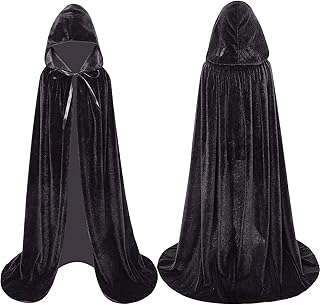 Winwild Capa Negra con Capucha,Capa de Terciopelo Disfraz de Vampiro para Mujer Adulto para Carnaval Halloween Cosplay Costume(XL-170cm)