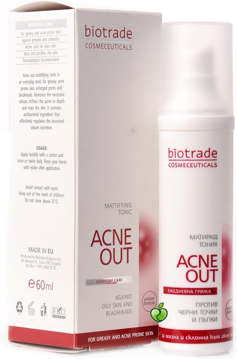 Acne Out, mattifying tonic against oiliness and blackheads, 60 ml.