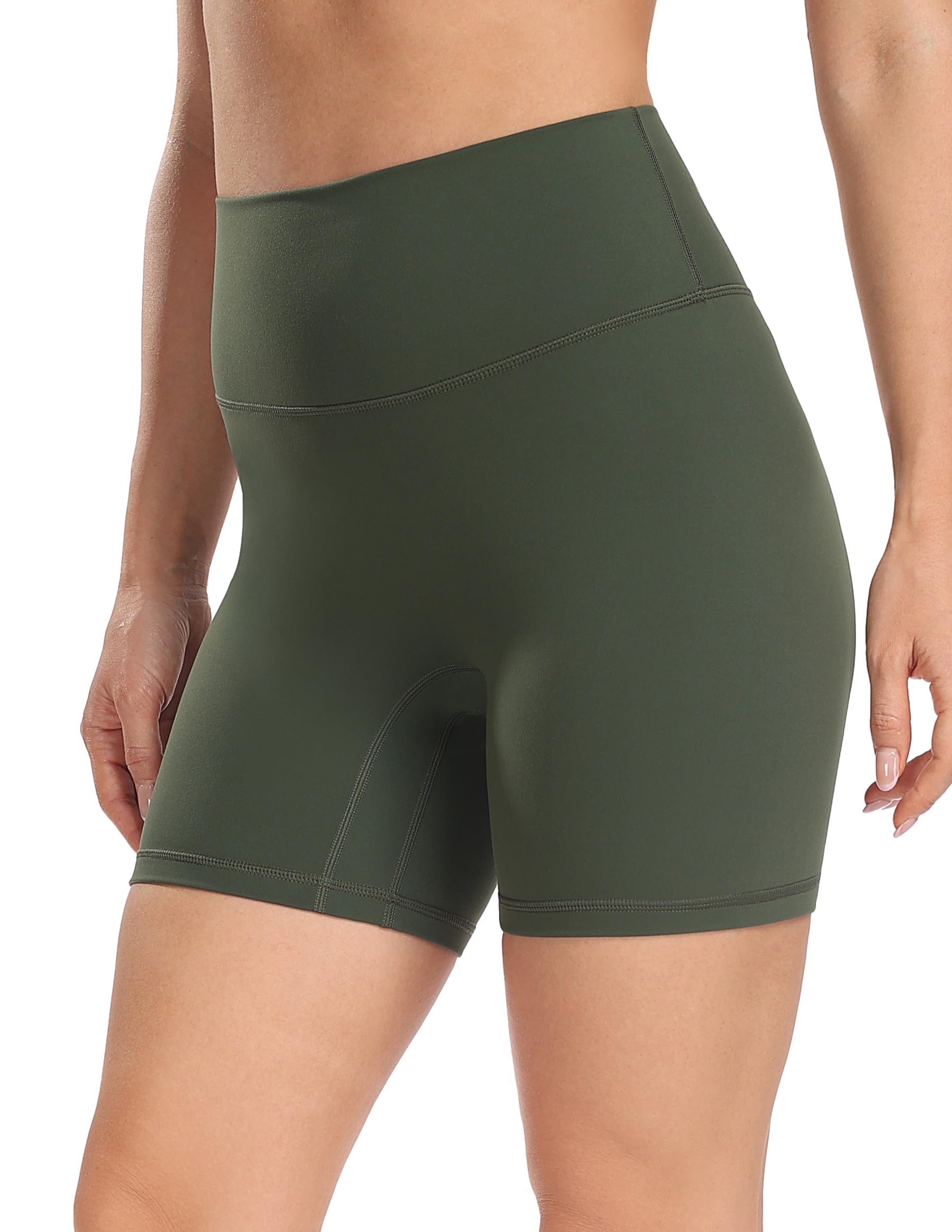 YUNOGA Women's High Waist Athletic Shorts 6" Inseam Yoga Shorts No Front Seam Workout Running Biker Shorts