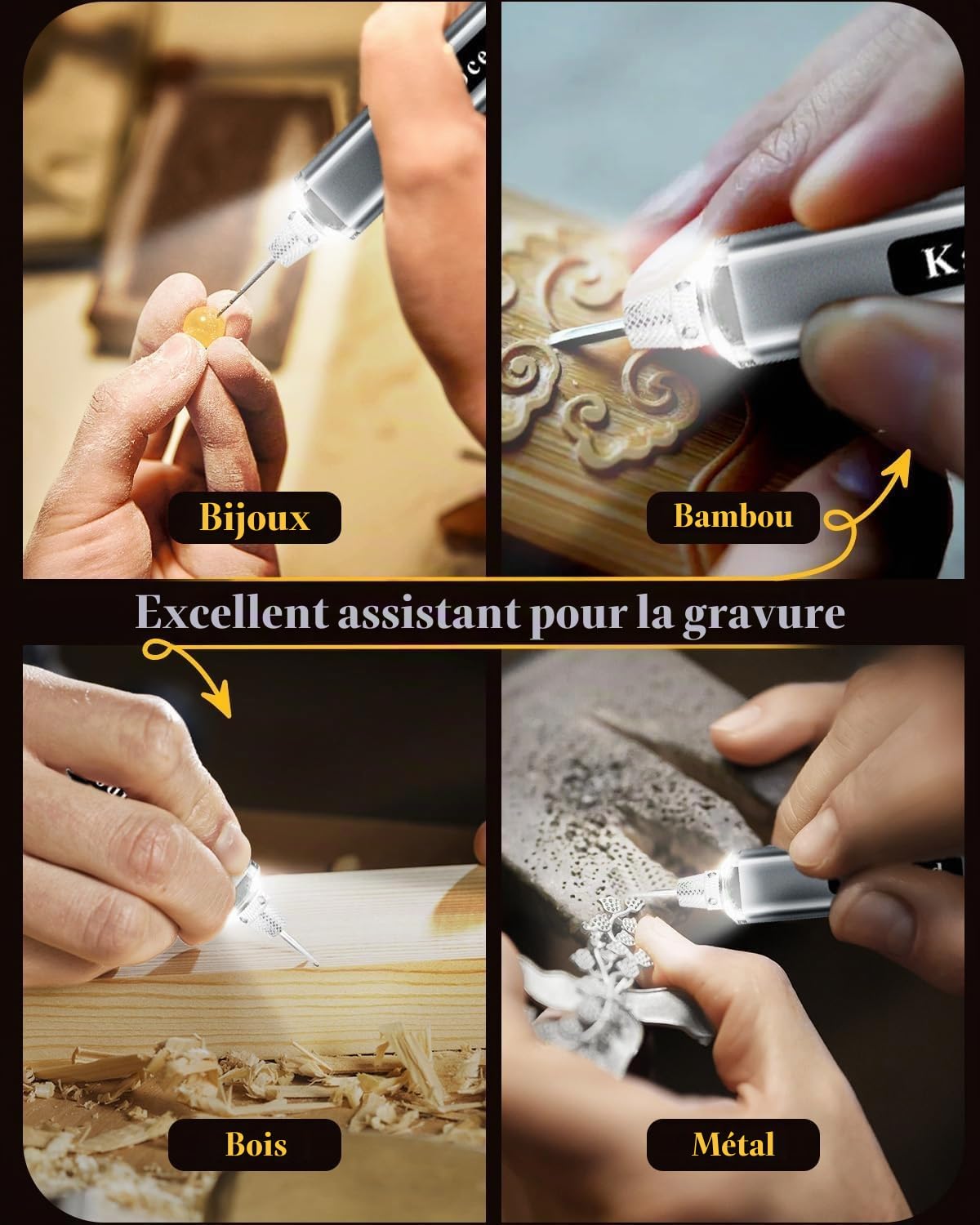 Stylo de gravure sans fil Kaibced avec 48 kits et écran LED, stylo sans fil 5 vitesses pour métal, bois, verre, plastique et tous les matériaux, cadeau d'artisanat rechargeable USB pour les débutants