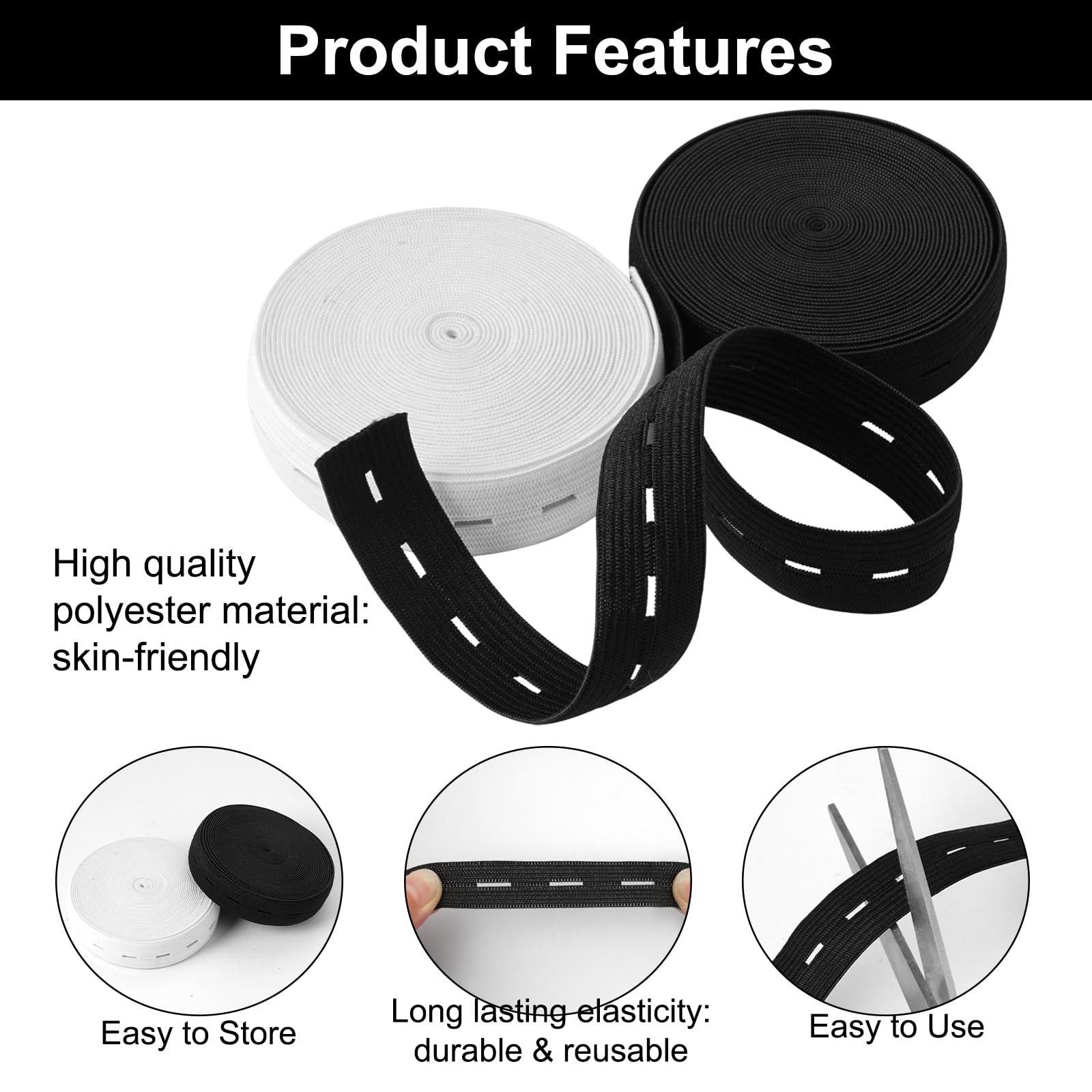 Lot De 2 Rouleaux De Bande élastique Avec œillets à Boutons