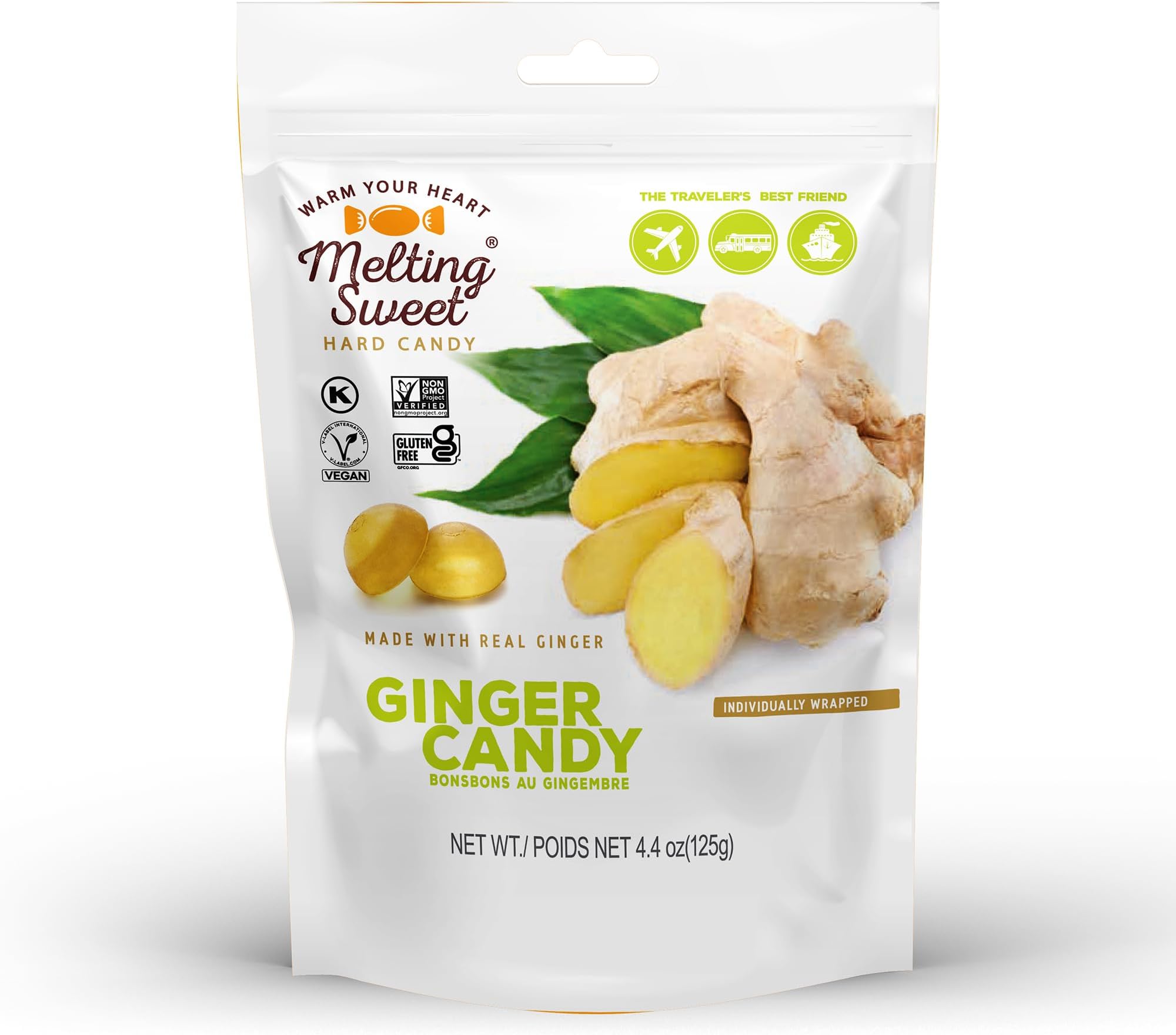 Premium Individually Wrapped Hard Candy (Ginger, 4.4oz, Pack of 1)