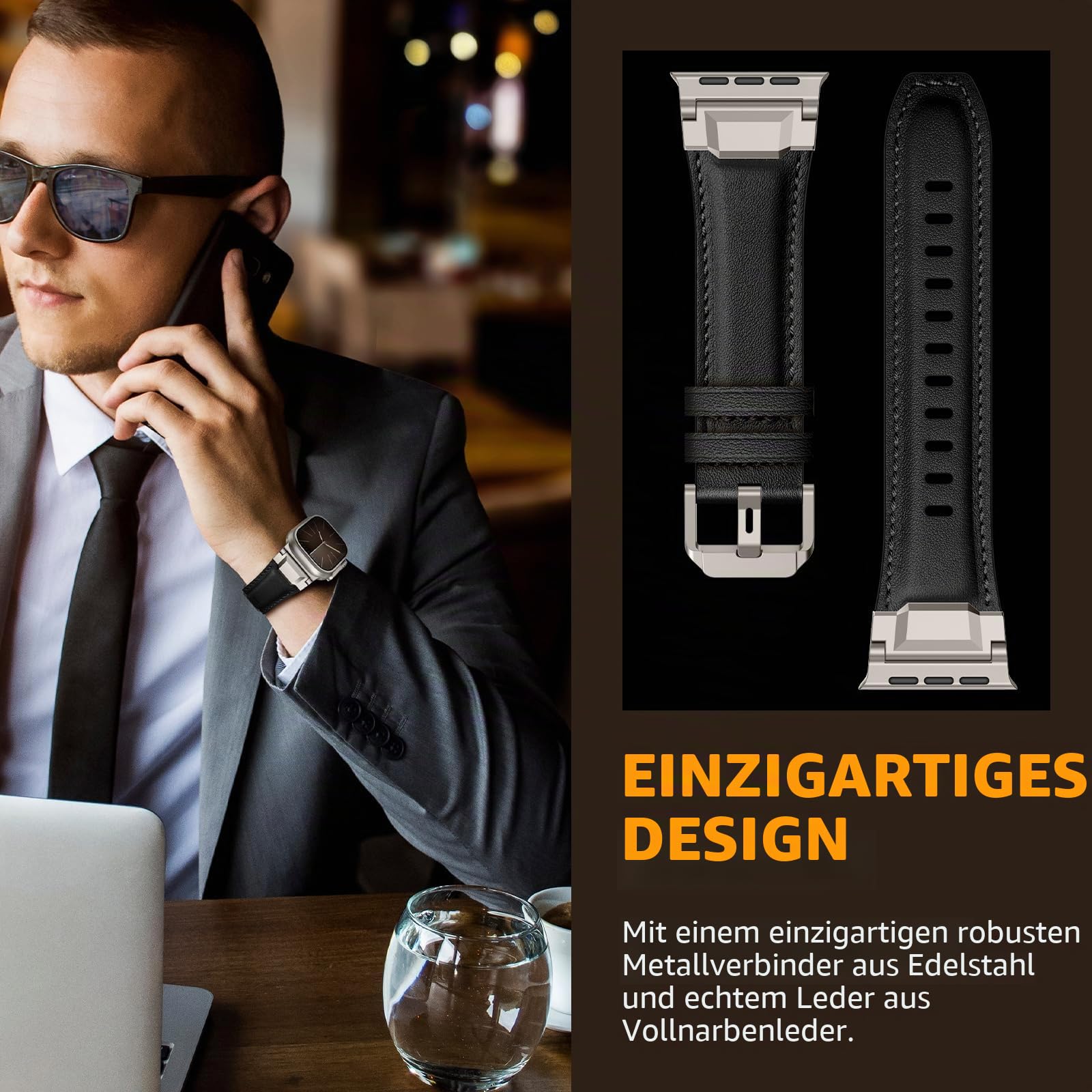 Leder Armband Kompatibel Mit Apple Watch Ultra Armbänder 49mm 46mm 45mm 44mm Echtes Leder Robuster Metallstecker Für Ultra 3 2 1,Serie 11 10 9 8 7 6 5 4 SE3 SE Uhrenband