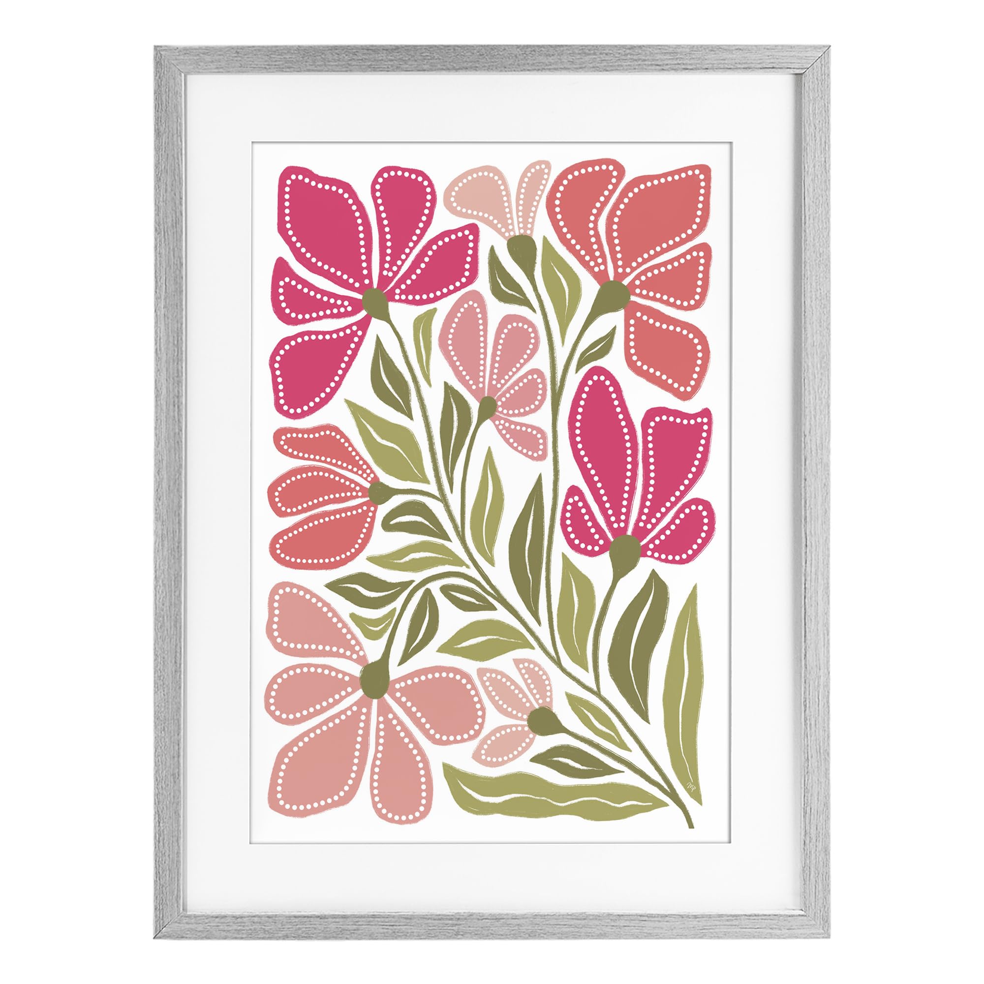 'Bold Midcentury Blooms'| Framed Print Under Glass