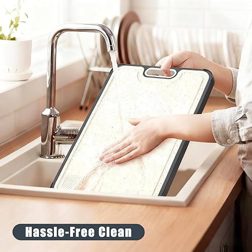 Miniatura 6 de Tabla de cortar de acero inoxidable de doble cara, tabla de cortar de cocina de grado alimenticio para carne y verduras, acero 304 y paja de trigo