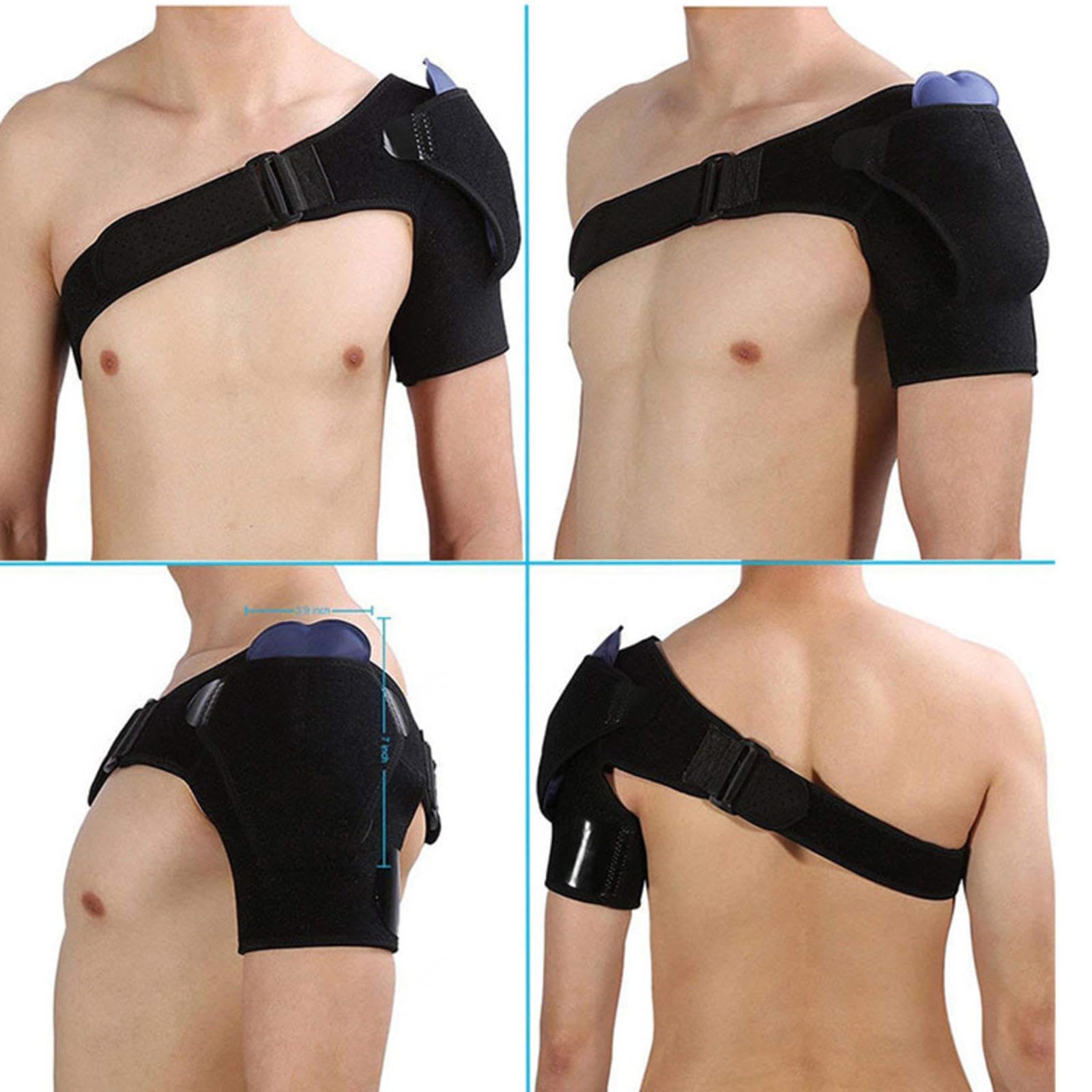 NIBHZ Tutore per La Spalla per Uomo Donna, Impacco di Ghiaccio per La Spalla, Supporto per La Spalla Avvolgere La Manica del Tutore, Cuscinetto Freddo o Riscaldante per Cuffia,Black-L