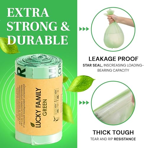 Miniatura 2 de Lucky Family - Bolsas de compost verdes para encimera de cocina, bolsas de basura de 1.3 galones a bolsas de basura de 1.6 galones, bolsas de basura