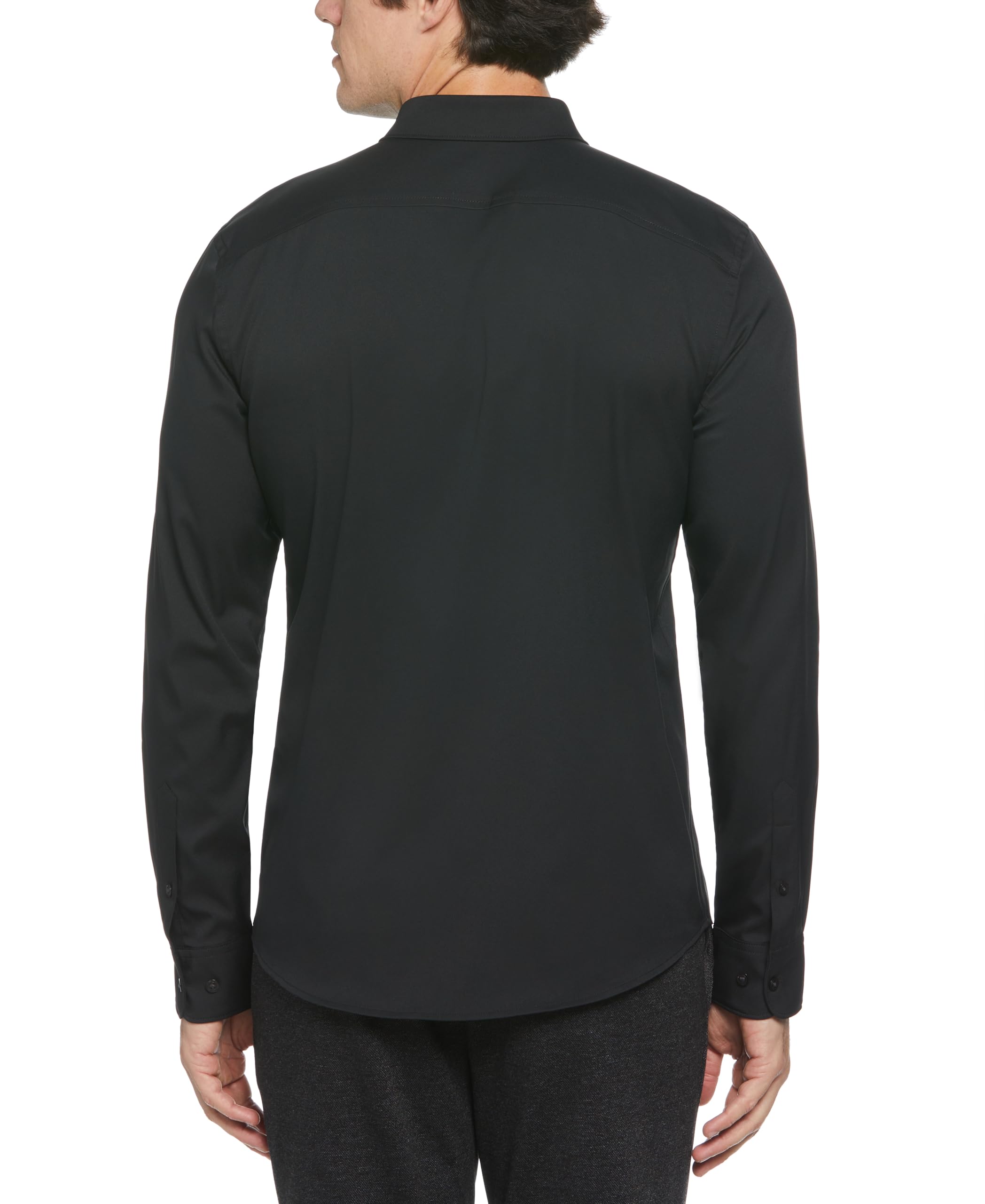 Perry Ellis Camisa de Vestir de Manga Larga para Hombre, Ajuste Delgado, Cuello de Punta, Tela elástica Ligera