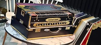 NamasteHimalayas Limited 4- Reed 13-Scale Professional Scale Changer Harmonium Black Edition with Premium Golden Brass Finish Best for Kirtan, Bhajan, Meditation, Sound Healing Therapy