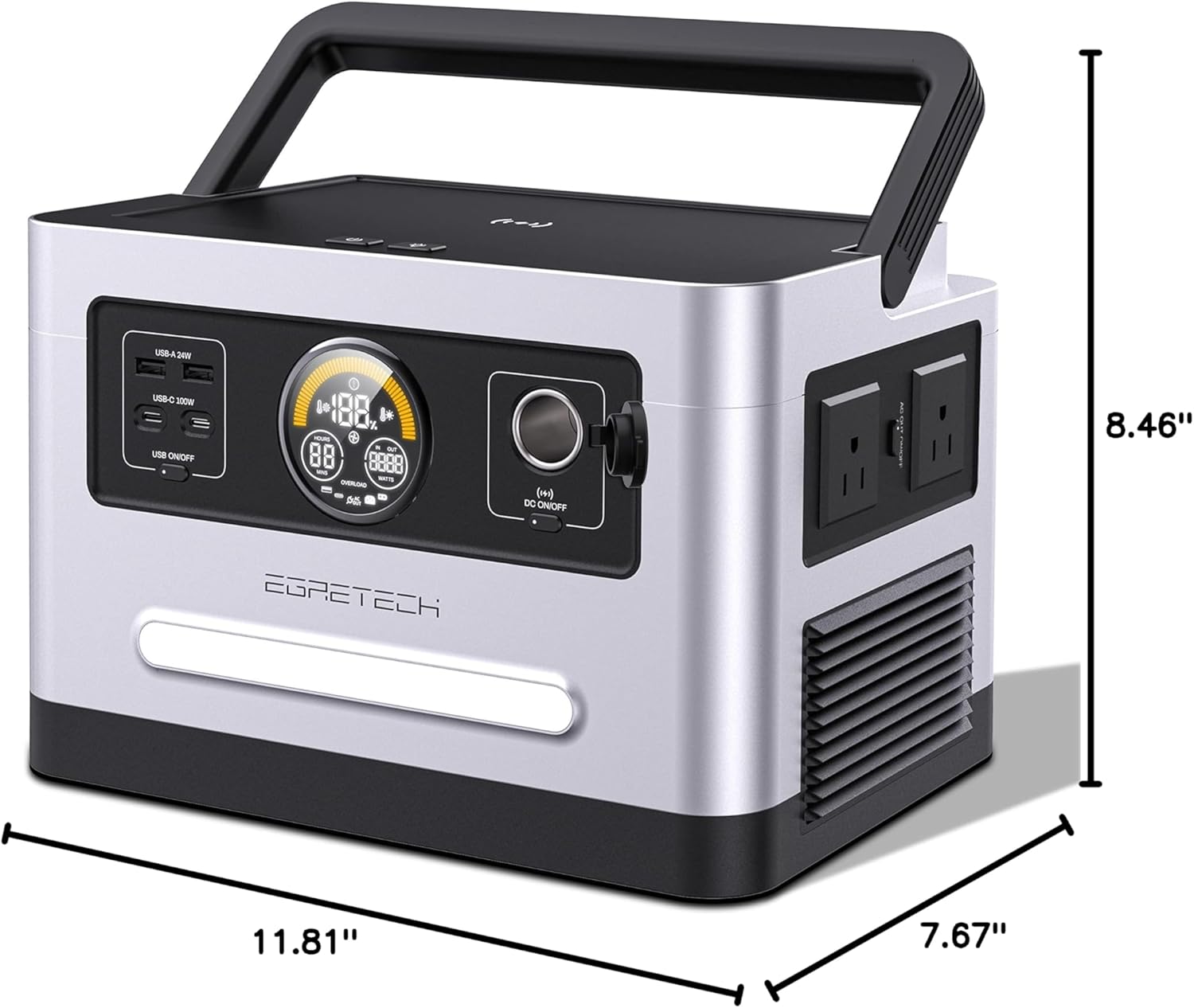 Dimensions of the Egretech Sonic 1200W Portable Power Station