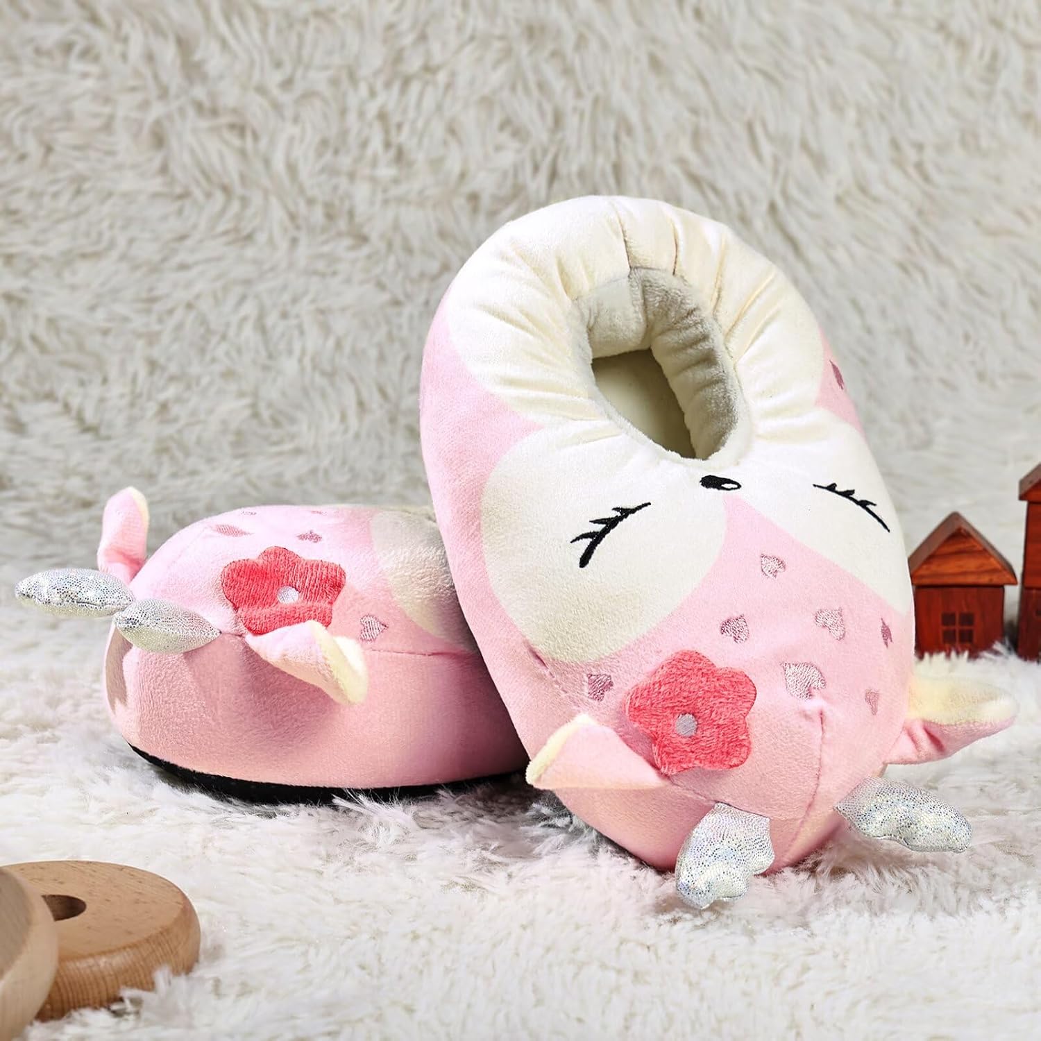 IceUnicorn Toddler Slippers Kids Cute Funny Animal House Shoes Girls Boys Christmas Plush Bedroom Indoor Slipper Washable - Image 2