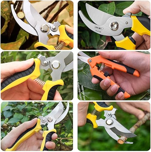 Miniatura 7 de Tijeras de podar, paquete de 3 tijeras de jardín, podadoras de mano, tijeras de jardín de acero inoxidable, podadoras para jardinería, tijeras de