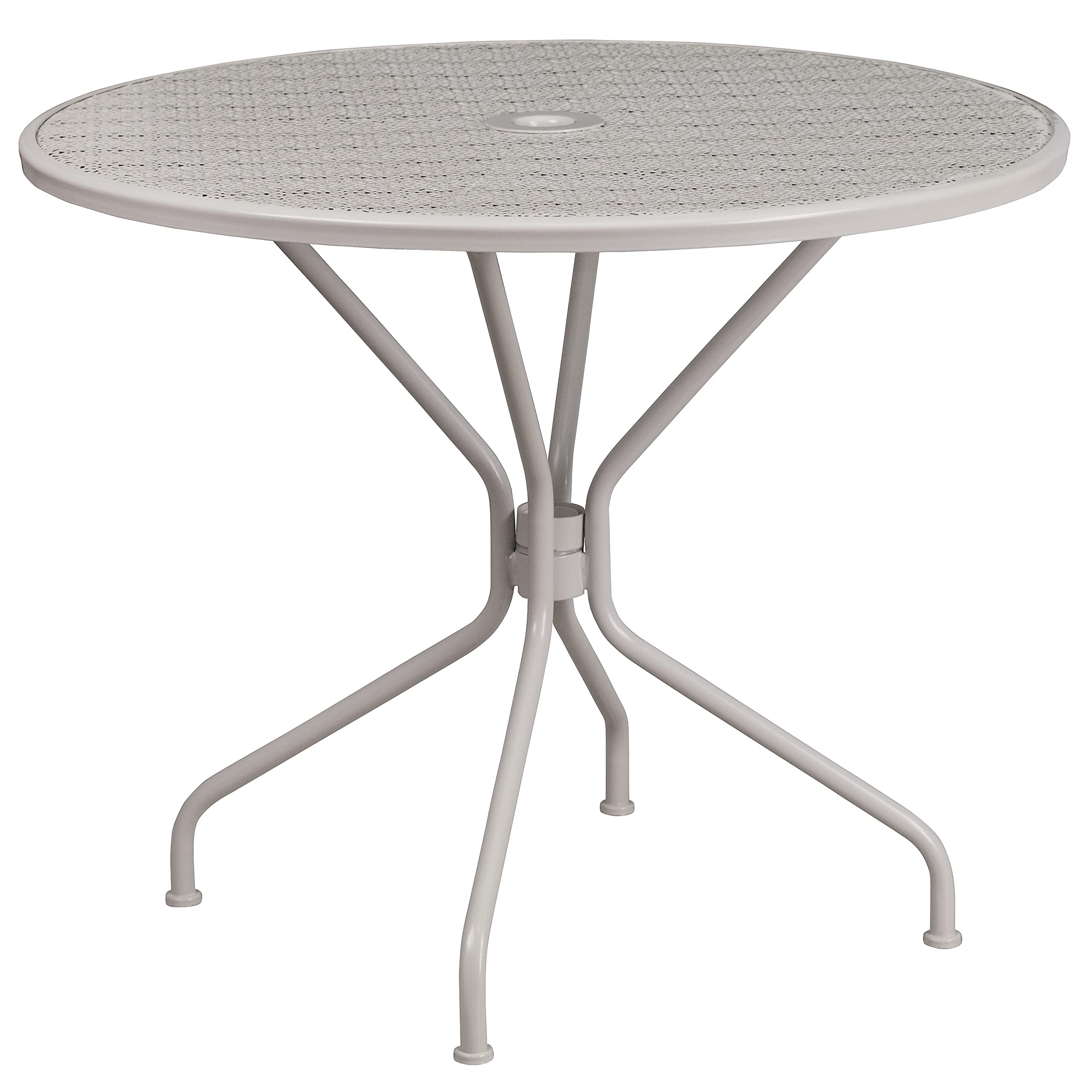 Flash Furniture Oia Commercial Grade 35.25" Round Light Gray Indoor-Outdoor Steel Patio Table with Umbrella Hole