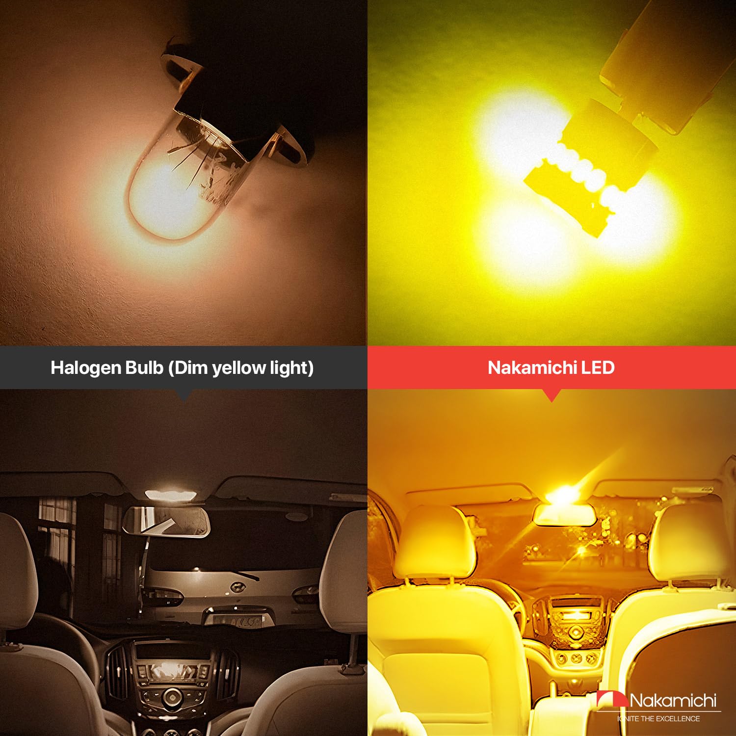 Nakamichi T10 LED Light Bulb 168 2825 194 W5W Wedge 18+1 SMD 3014 Chip LED Replacement Bulbs Error Free for Car Interior Dome Map Door License Courtesy Dash Lights (Giallo Amber, 19 LEDs, Pack of 2) - Image 3 thumbnail