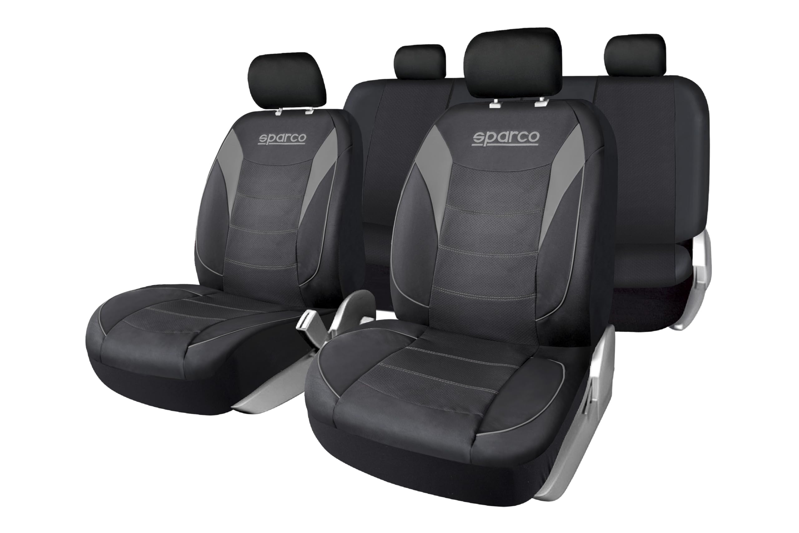 SPARCO Jeu Complet de Housses de siège de Voiture 5 têtes 9 pièces, exclusivité Amazon, PVC résistant, universelles avec système de Fermeture éclair, Installation Rapide et Nettoyage Facile