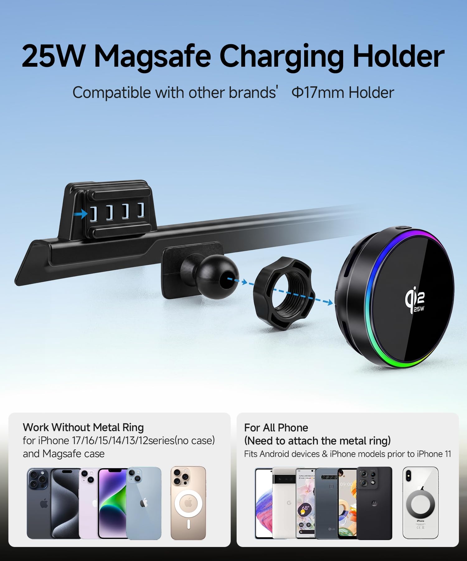 Qi2.2 Max 25W Fast Wireless Car Charger Phone Holder per 2023 2024 2025 2026 Kia Sportage Schermo da 12,3 pollici, supporto magnetico per telefono compatibile con MagSafe