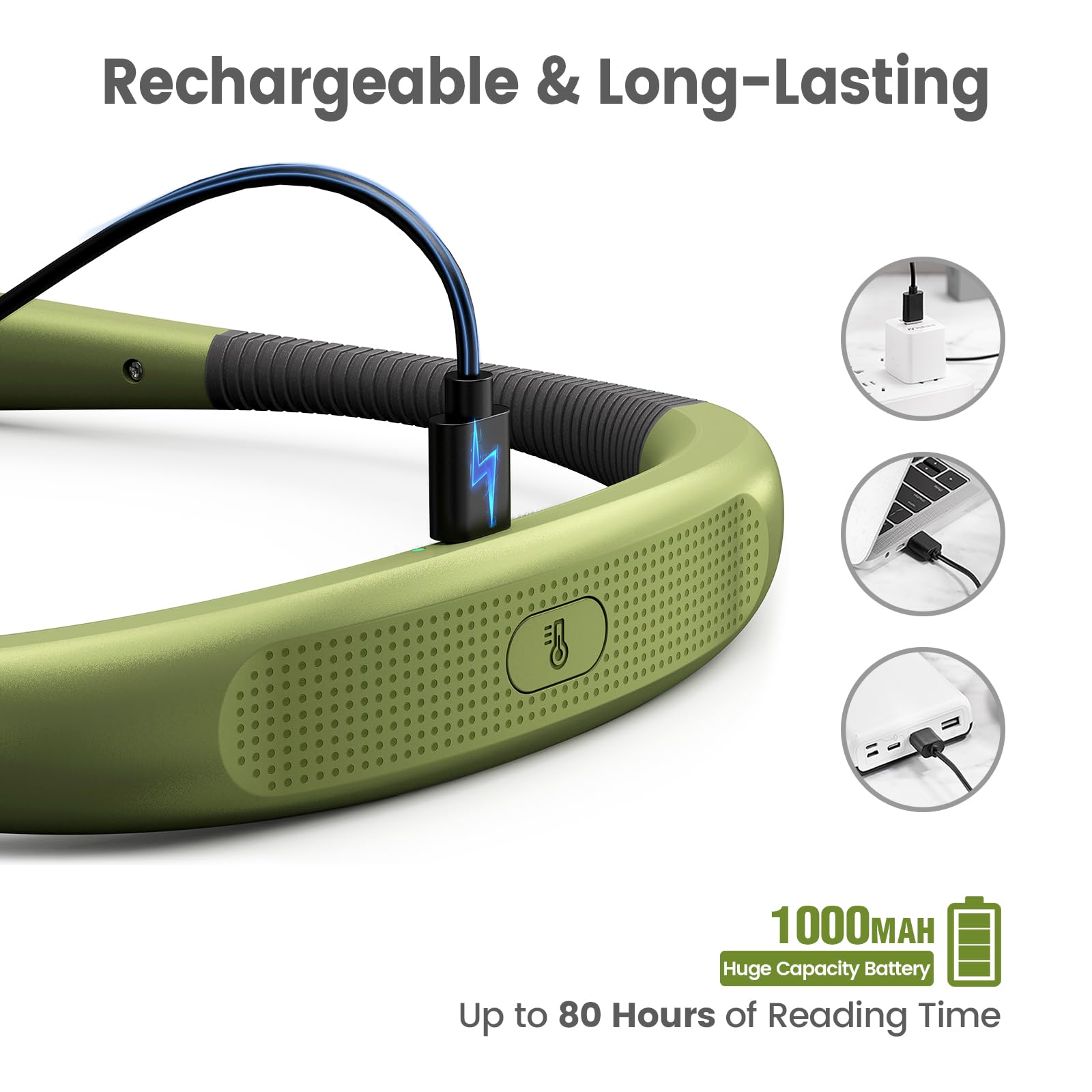 Glocusent Reading Light Book Light, Orignal Neck Light with 3 Colors & 6 Brightness Levels, Bendable Arms - Image 3