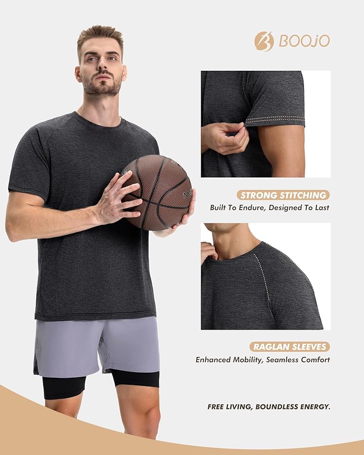BOOJO 7 Pack Workout Shirts for Men - Quick Dry Moisture Wicking T-Shirts Short Sleeve Tees for Gym Running Athletic Sport - image 4