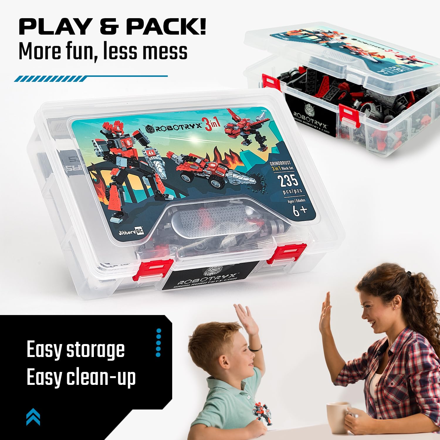JITTERYGIT Robotryx Set Mattoncini 3 In 1: Costruisci Robot, Auto E Animale, Per Bambini 6-14 Anni, Con Poster Da Colorare E Pastelli