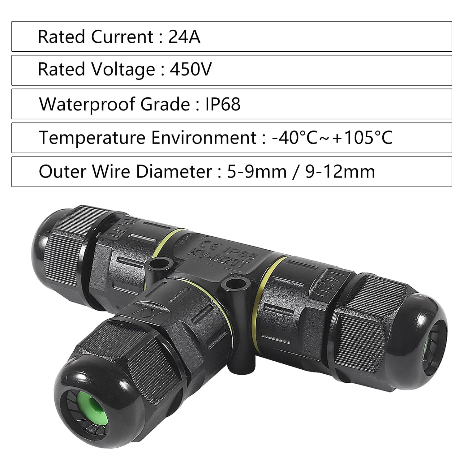 4PCS Waterproof 2Pin Electrical Cable Connector, M20 T Shape Junction Box Wire Range(5-12mm), Suitable for Repair and Extend Power Cables