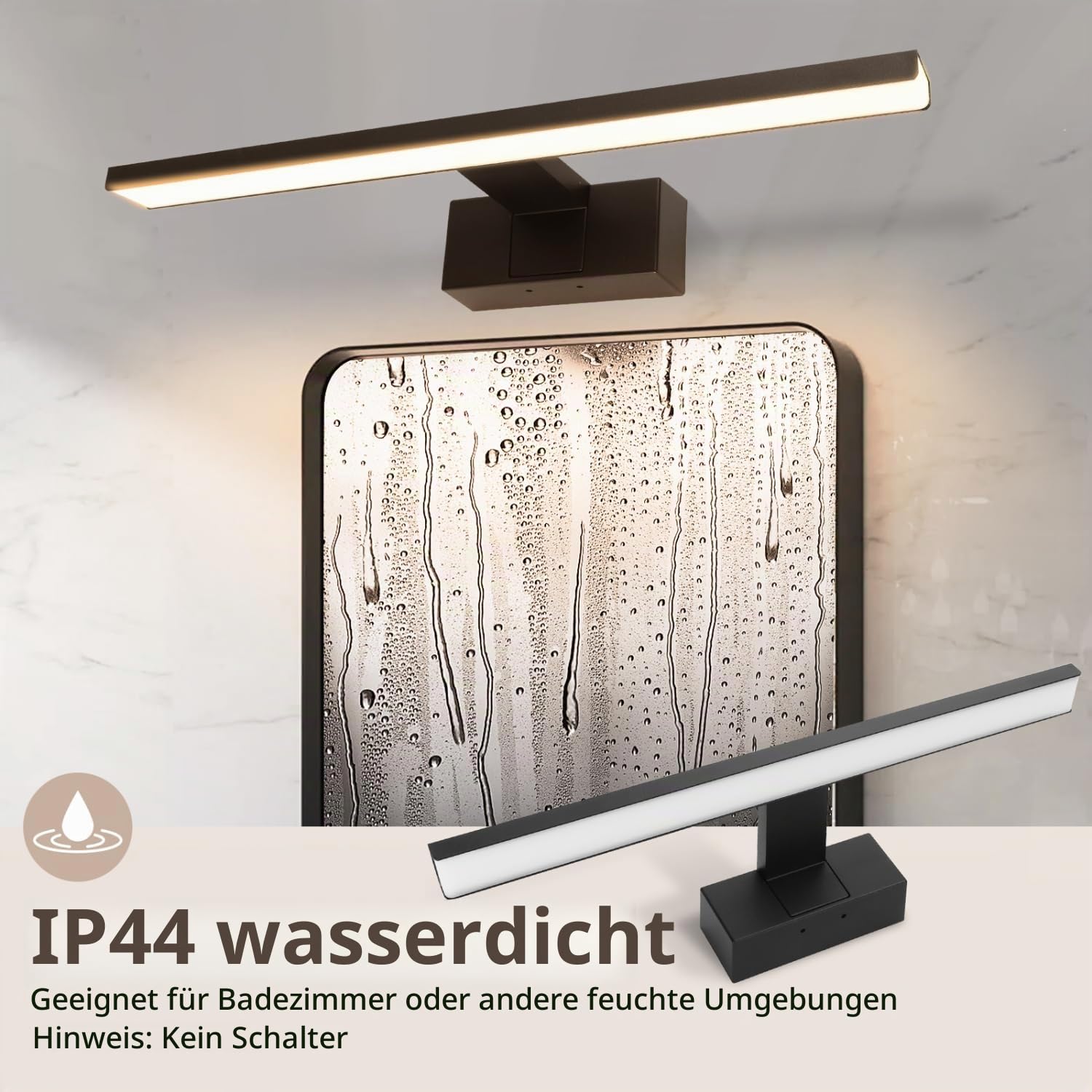 Aigostar LED Spiegelbeleuchtung 40cm – 8W 560LM Warmweiß 4000K， IP44 Badezimmer-Wandleuchte Schwarz， 230V (Licht für Spiegel/Make-up-Bereich)