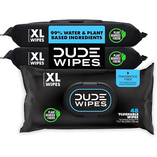 DUDE Wipes Unscented Adult Flushable Wet Wipes, Sensitive Skin, 144 Count