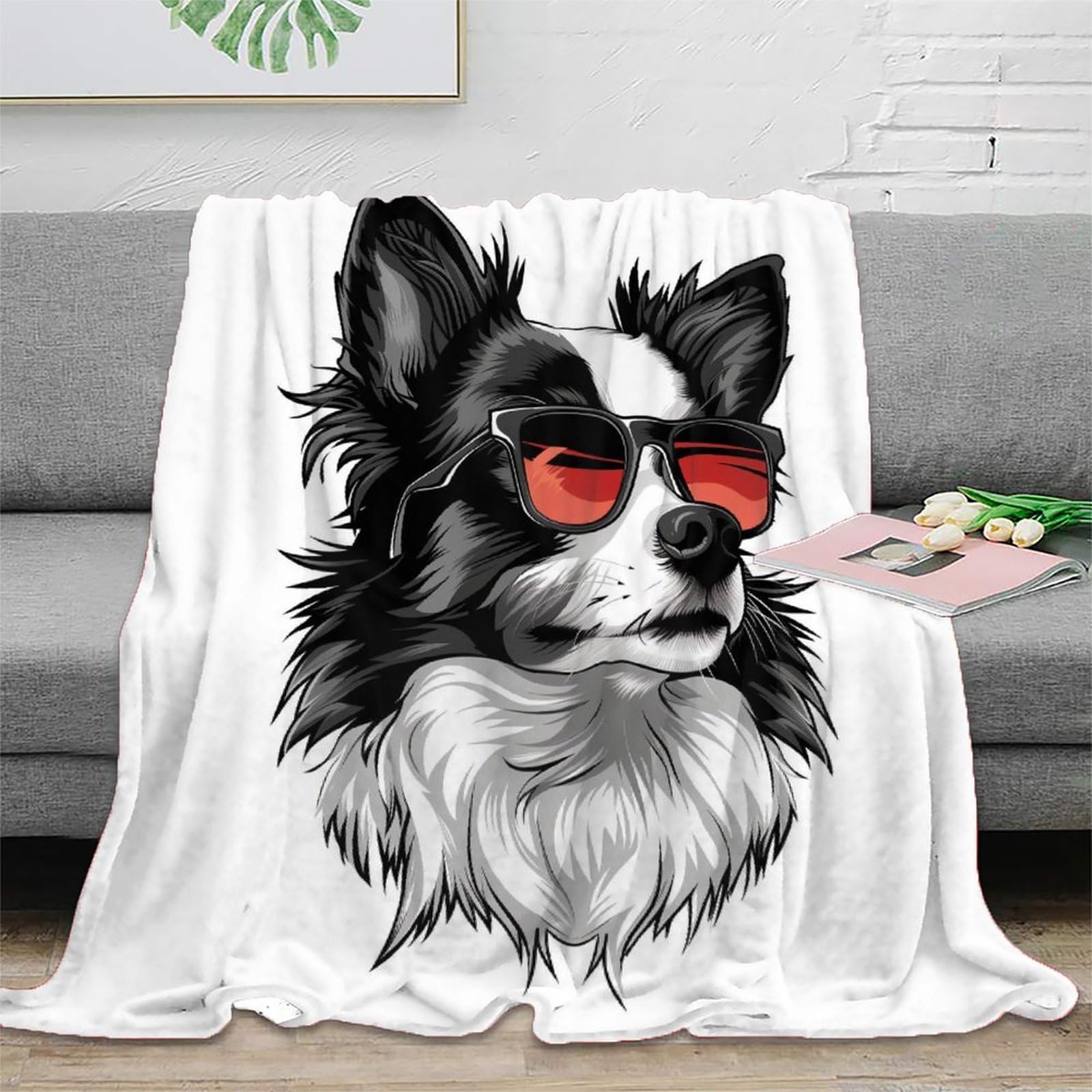 Couverture Border Collie en flanelle haut de gamme au toucher peluche