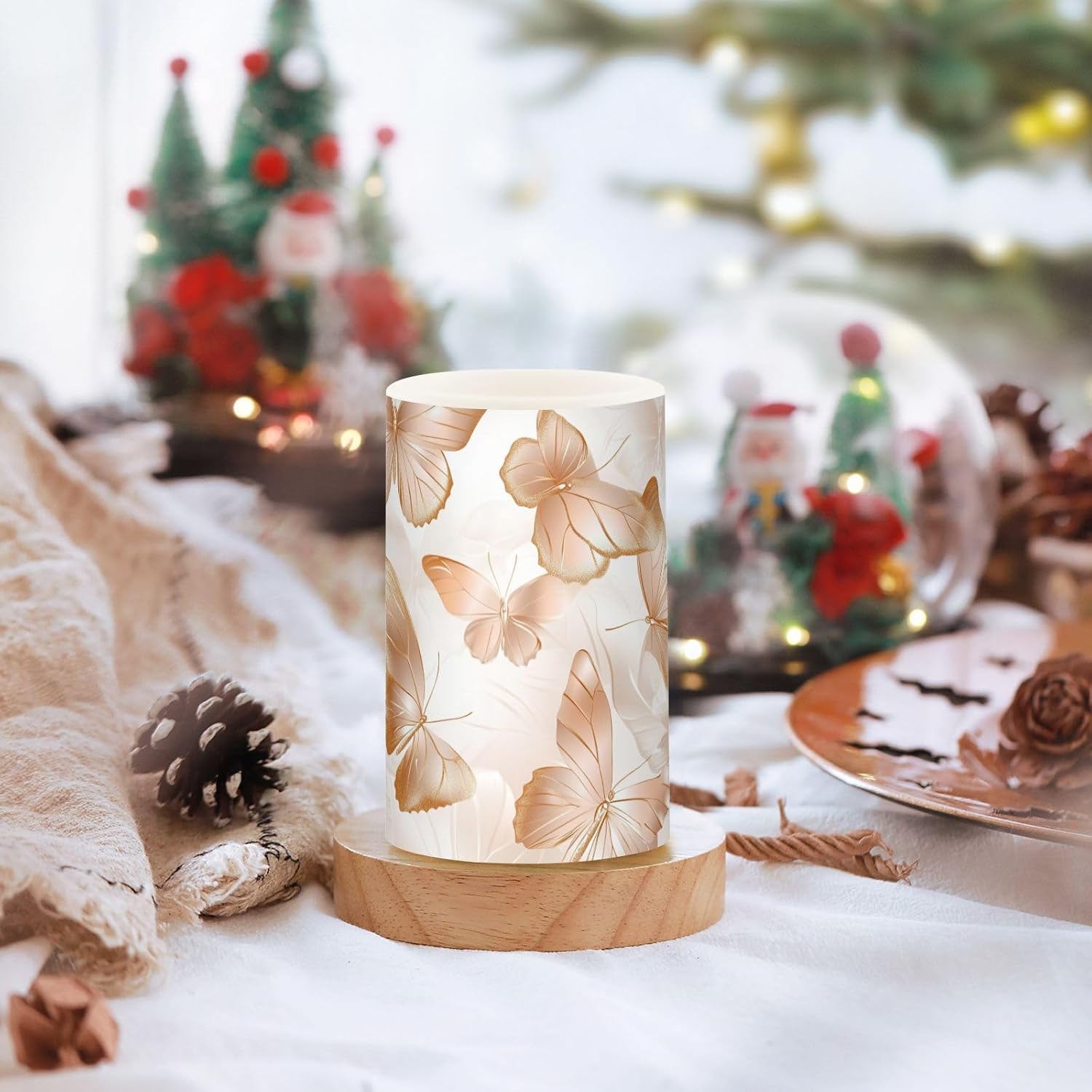 Butterfly Valentines Gold Battery flameless Candles Set Electronic Lights Windproof Remote Control for Easter Small Battery Operated 2-Piecing Set