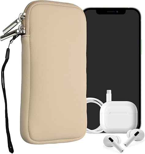 Miniatura 22 de kwmobile Bolsa de neopreno para teléfono tamaño XL - 6.7/6.8 pulgadas - Funda universal para celular con cremallera, correa para la muñeca, amarillo