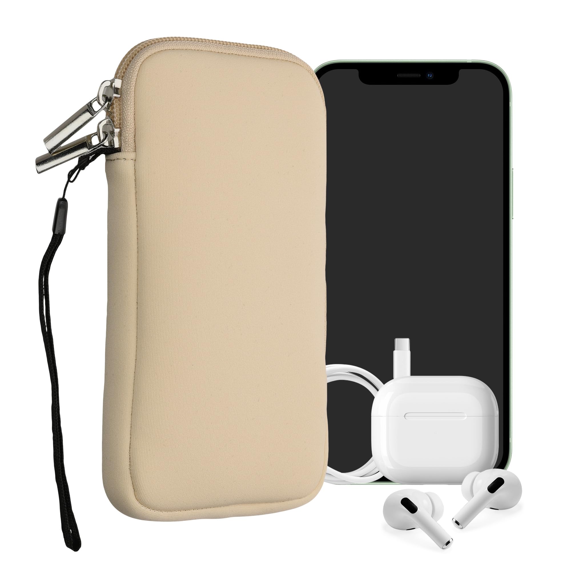 kwmobile Universal Phone Pouch Size XL - 6.7/6.8" - Neoprene Smartphone Pouch with Zip - Water-Repellent Mobile Phone Case - Sleeve in Cream